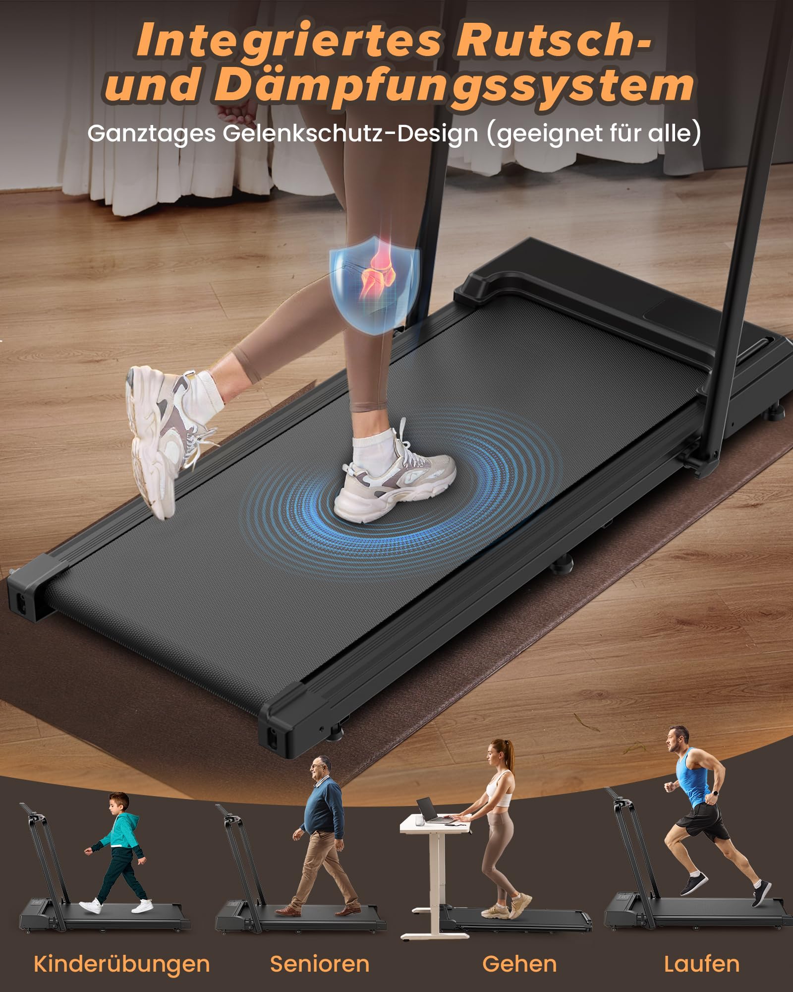 Cinta de Correr Plegable 2 en 1 para el hogar – 15% de inclinación, Motor de bajo Ruido de 2,5 CV (≤ 45 dB), 1-10 km/h, Capacidad de Carga de 120 kg, 12 Modelos de Entrenamiento y Pantalla LED