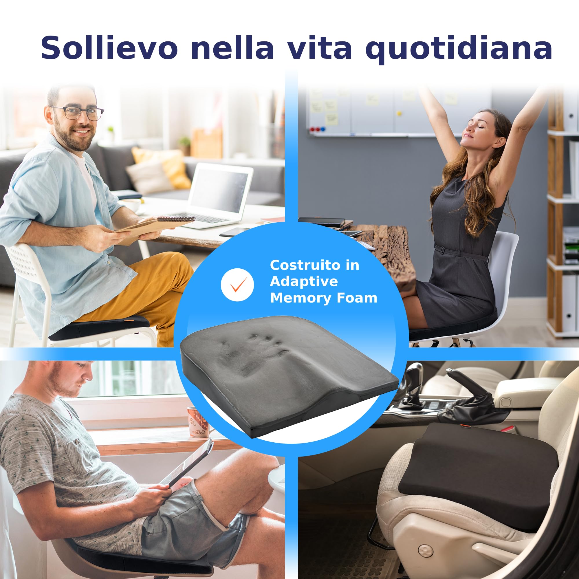 DYNMC you Cuscino Memory Foam Cuscino Sedia Ufficio o a Rotelle - Cuscini Sedie Quadrati – Supporto e Stabilità Perfetti - Tessuto Antiscivolo, Rivestimento Lavabile