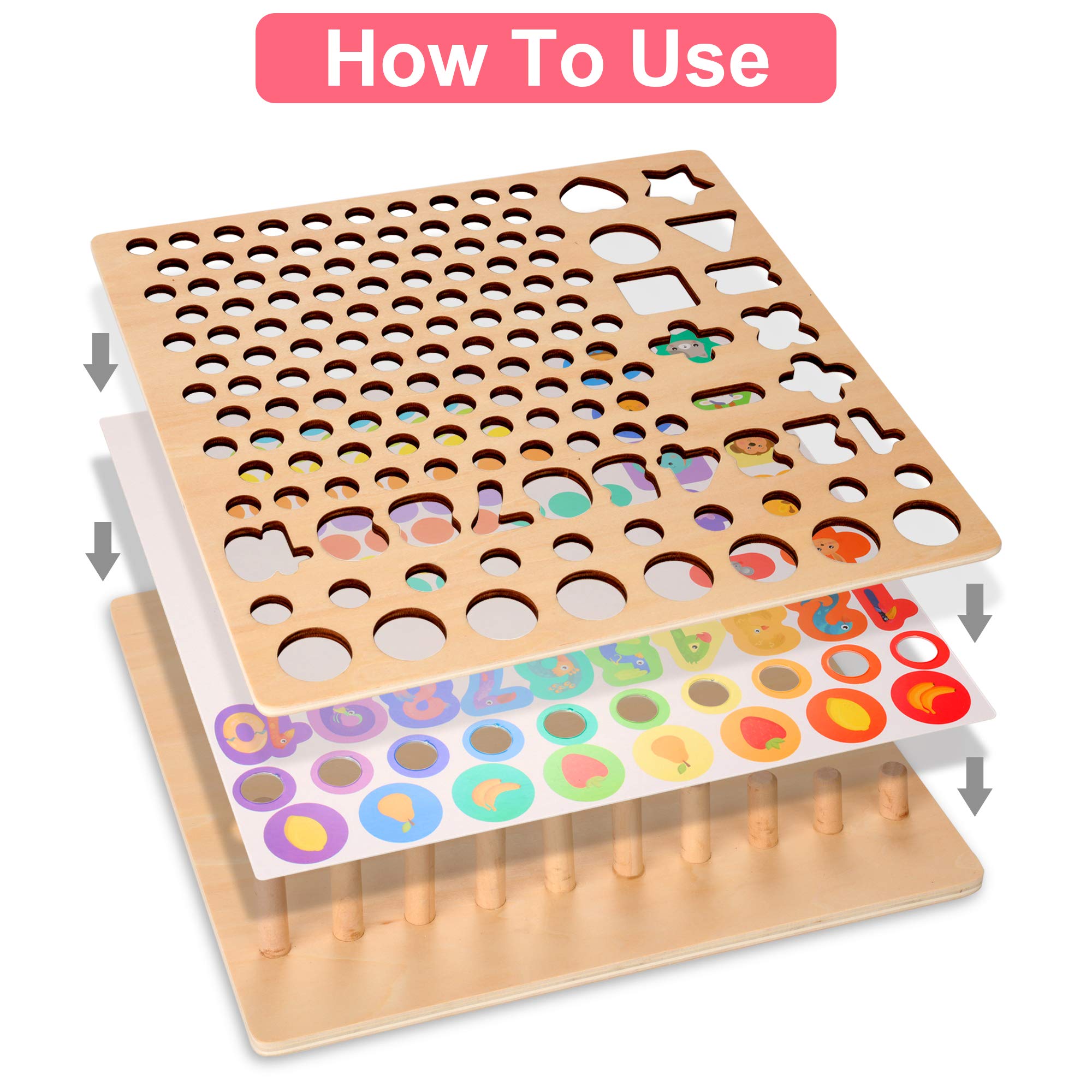 Wooden Peg Board Number Puzzle Montessori Toy Fishing Game for