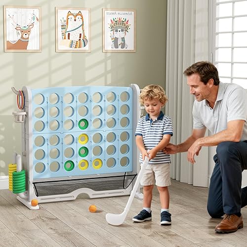 Miniatura 2 de KOTEK Juego gigante de 4 en fila, altura ajustable, juego de patio jumbo de 4 en puntuación con lanzamiento de anillo, baloncesto, golf, bolsillo de