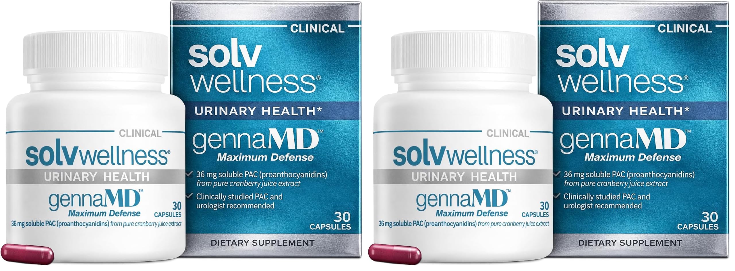 GennaMD Cranberry Supplement for Urinary Tract Health Support - Advanced 36 mg Soluble PAC from 100% Cranberry Juice Extract - Small, Easy-to-Swallow Capsules - 30 Capsules (Pack of 2)