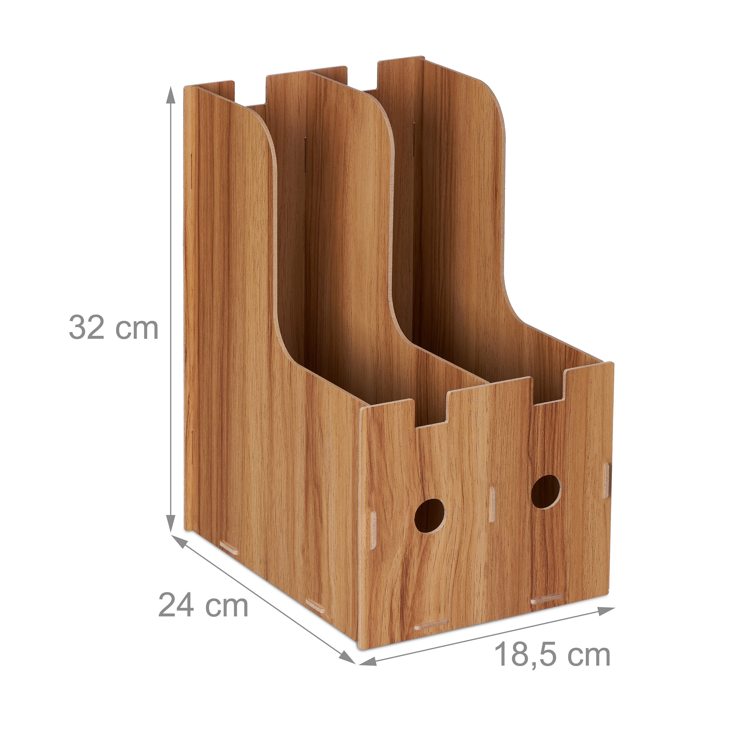 Relaxdays Portadocumenti, 2 Scomparti Documenti DIN A4, 32x18,5x24 cm, Organizer, Portariviste Ufficio e Scuola, Marrone