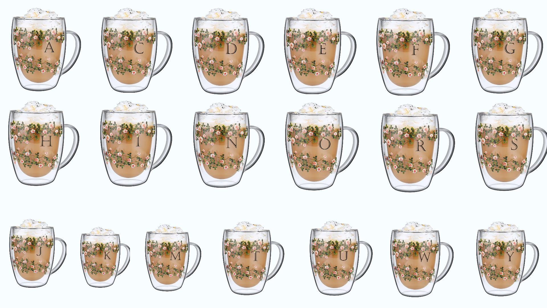Vaso de vidrio doble pared 12 oz con monograma miniatura 7