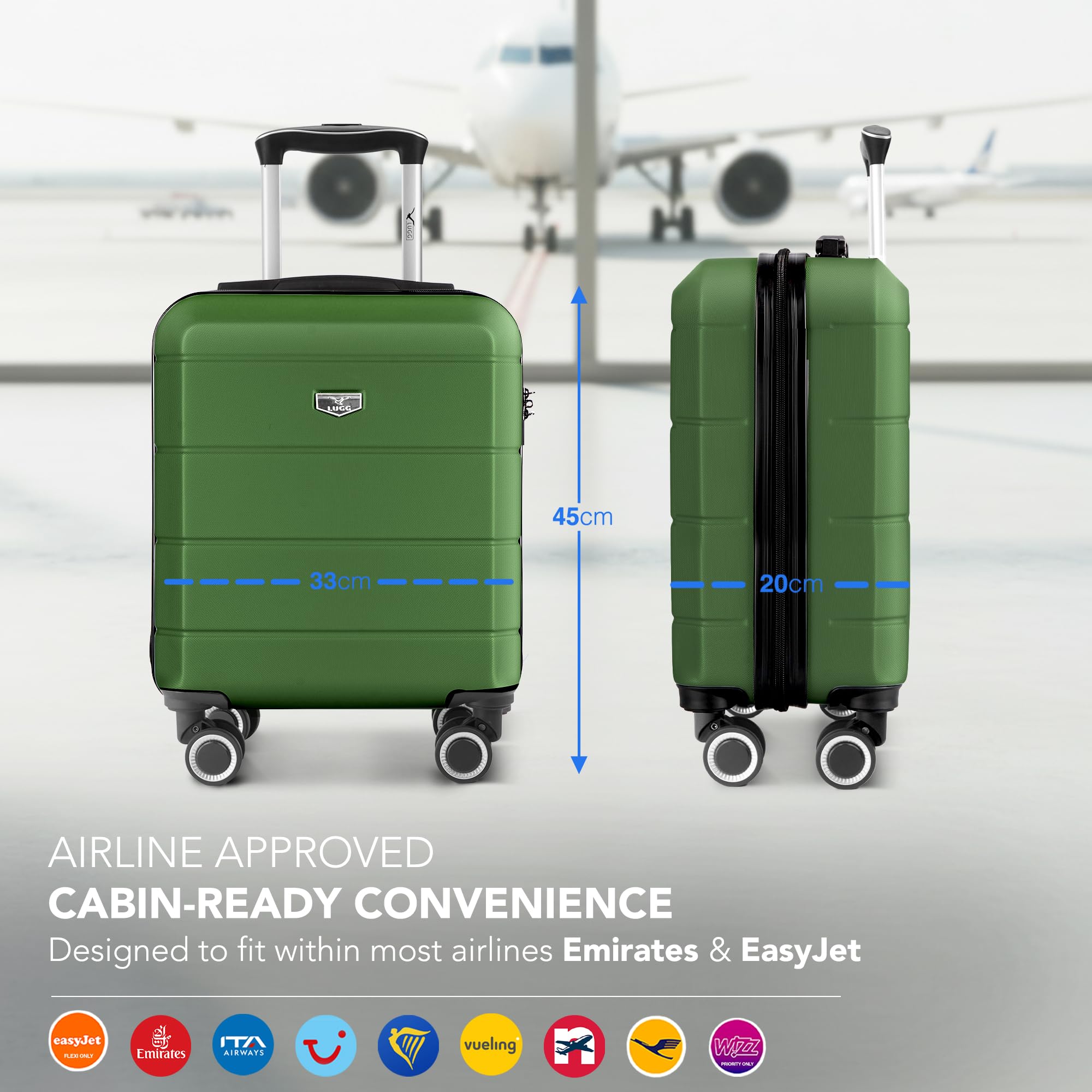 LUGG - Jetset 40cm Suitcase - 40x30x20cm- Ryanair Compatible - Underseat Size - Hard Shell ABS - Spinner & Removable Wheels - Lightweight Travel Luggage- Cream/Brown — view 52