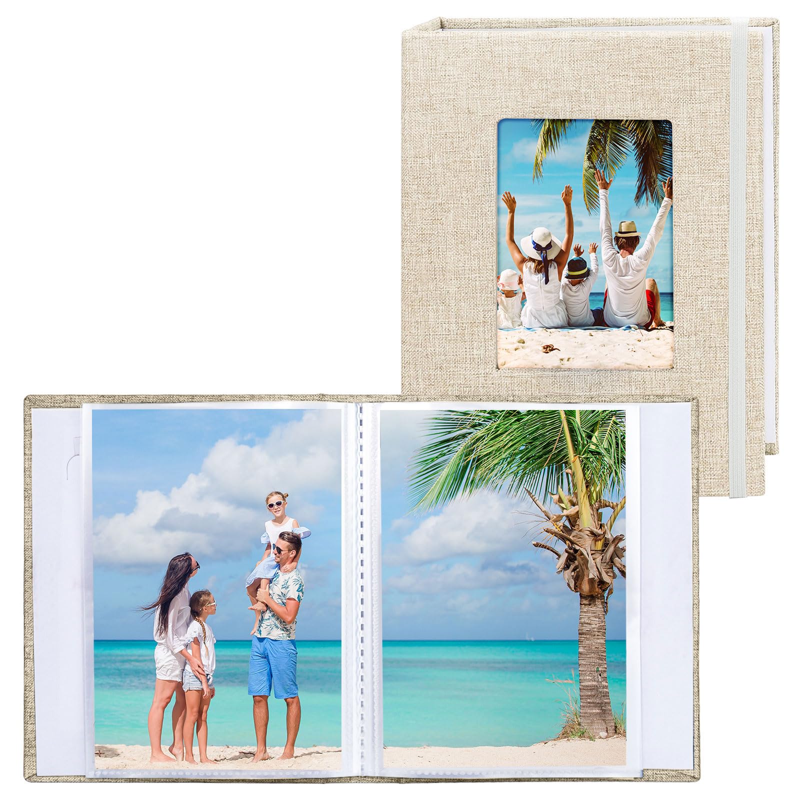 Vienrose Álbumes de Fotos Pequeños 15x10cm Fotos, 2 Paquetes de Mini Álbumes de Fotos con Cubierta de Lino, 26-Páginas con Capacidad para 52 Fotos, Obras de Arte o Postales Beige