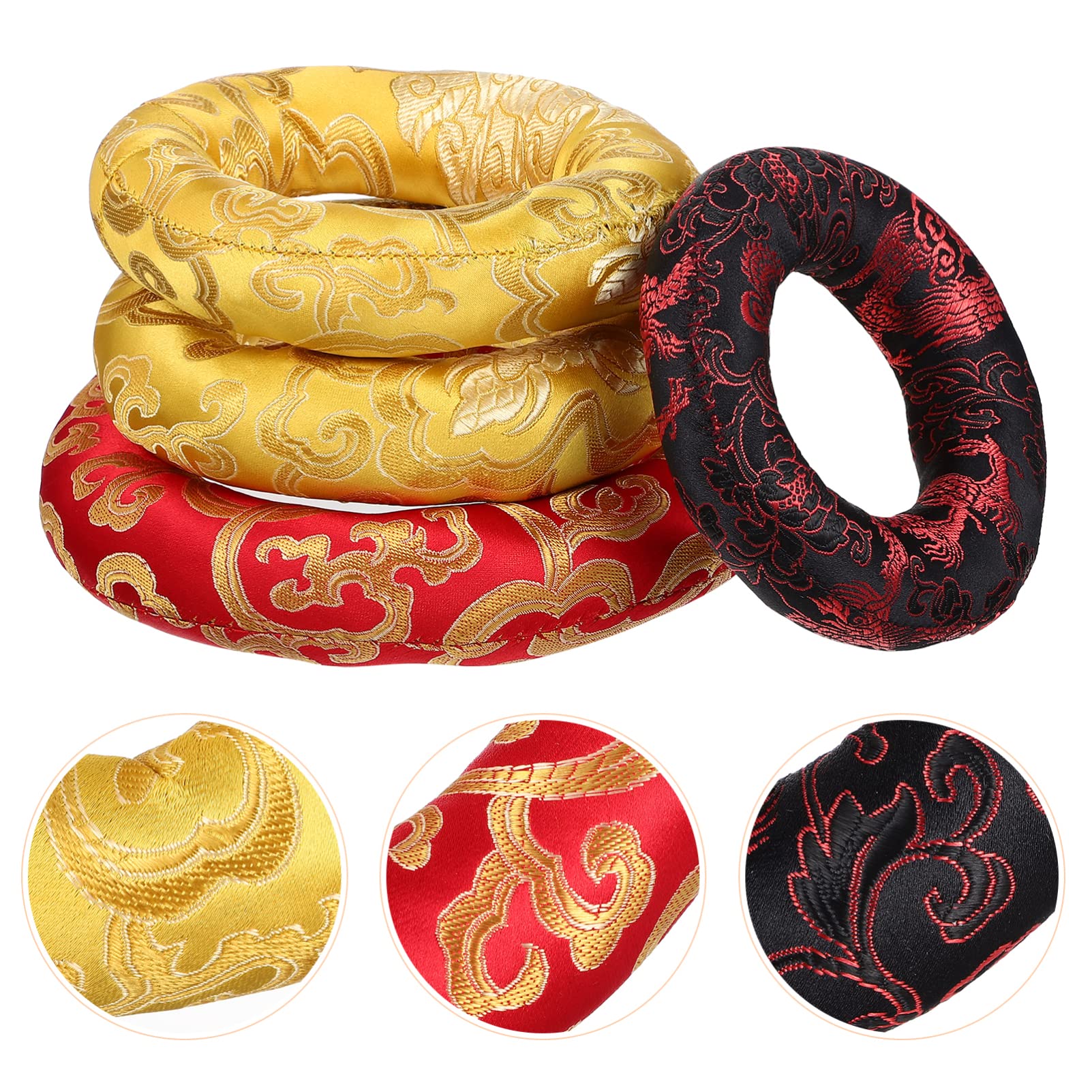 Vaguelly 4 cuscini per campane tibetane, 10/12/14/16 cm, in cotone, con motivi tradizionali, colori assortiti