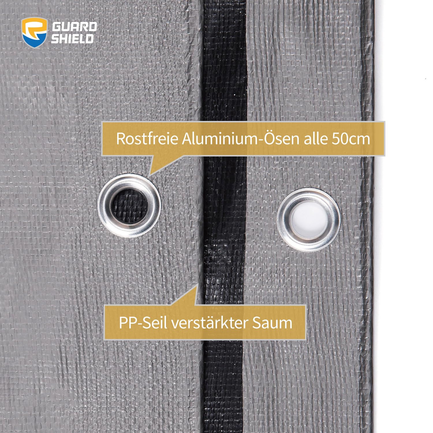 GUARD SHIELD Telone di copertura in tessuto con occhielli, 4 x 6 m, 160 g/㎡, grigio/nero, multiuso, impermeabile, antistrappo, stabilizzato ai raggi UV, resistente alla muffa
