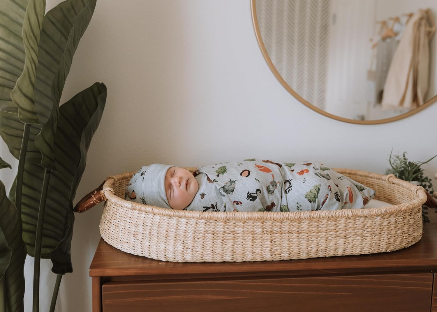 Baby boy Swaddle Blanket and Hat Set Newborn 0-3 Month Wrap Baby Receiving Blanket Animals Design (0-3 Months, Woodland)