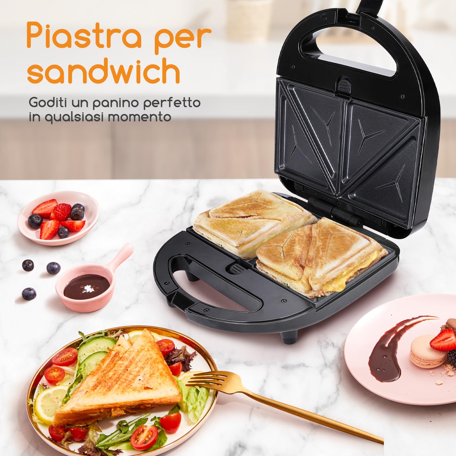 Aigostar Rubik - 750W Sandwich Maker/Grill/Waffle 3 in 1. Dimensioni Compatte con Sistema Automatico Termostatico, Piastre Antiaderenti e Rimovibili, lavabile in lavastoviglie, Design esclusivo
