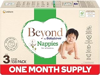 Beyond by BabyLove Nappies Size 3 (6-11kg) | 1 Month Supply 138 Pieces (3 x 46 Pack)