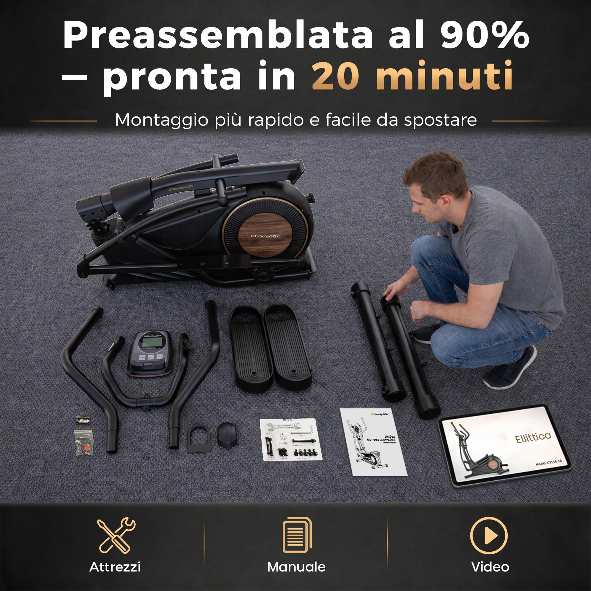 Niceday Ellittica Magnetica per Casa, Falcata da 46 cm, Portata 181 kg | 16 livelli di resistenza regolabili per allenamenti fluidi e personalizzati, ideali per esercizio completo a basso impatto.