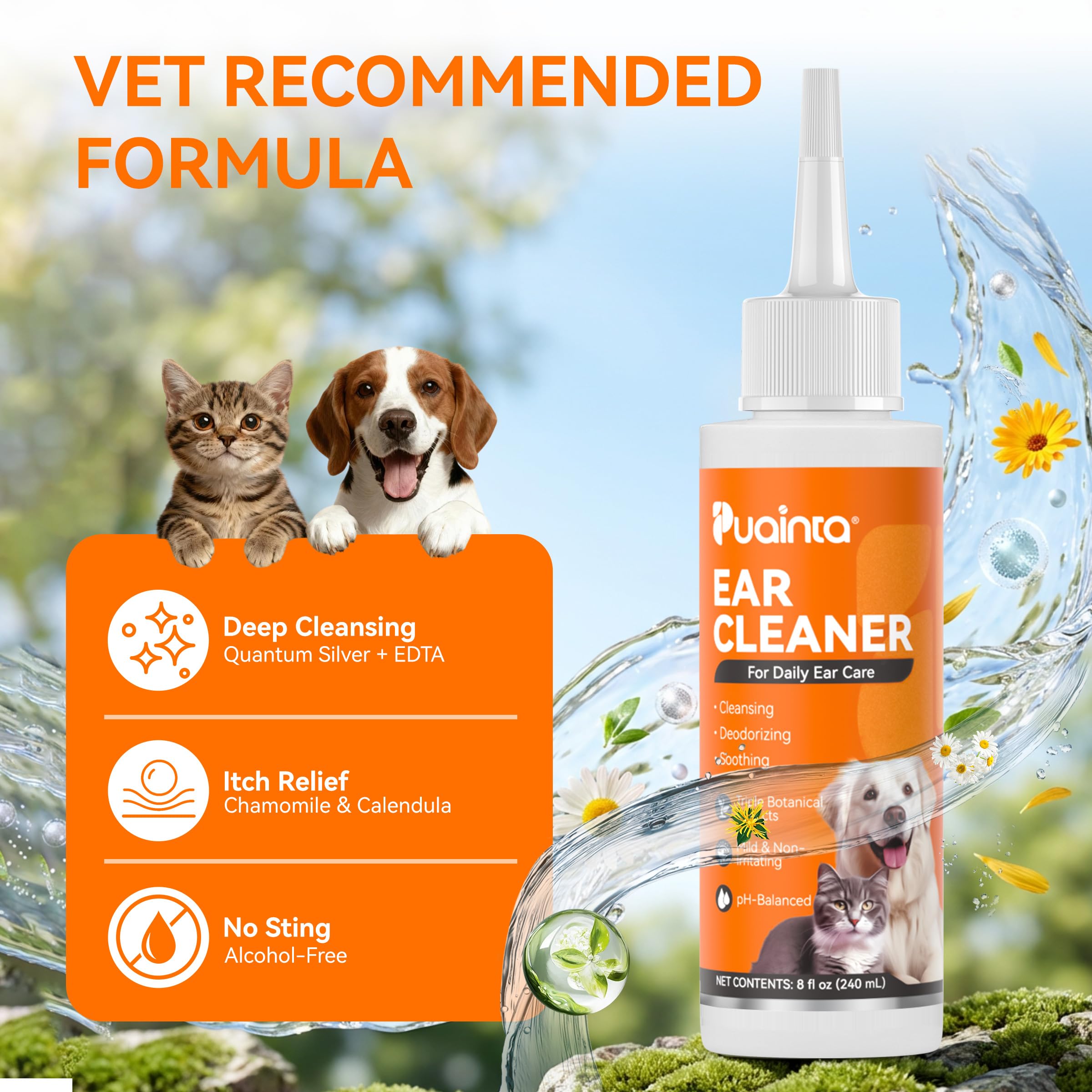 Dog Ear Cleaner Solution - Alcohol-Free Ear Wash with Quantum Silver & Witch Hazel - Soothes Itch, Removes Wax & Odor - Gentle Daily Flush for Dogs & Cats (8 oz) - image 2