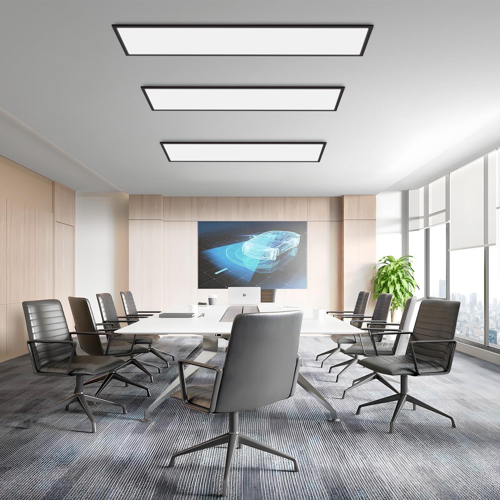 CBJKTX LED Panel 120x30 Dimmbar - Deckenpanel Lang RGB Farbwechsel Büro | Deckenleuchte Flach mit Fernbedienung Bürolampe Decke 39W Schwarz Groß Rechteckig Deckenlampe für Wohnzimmer Korridor Garage