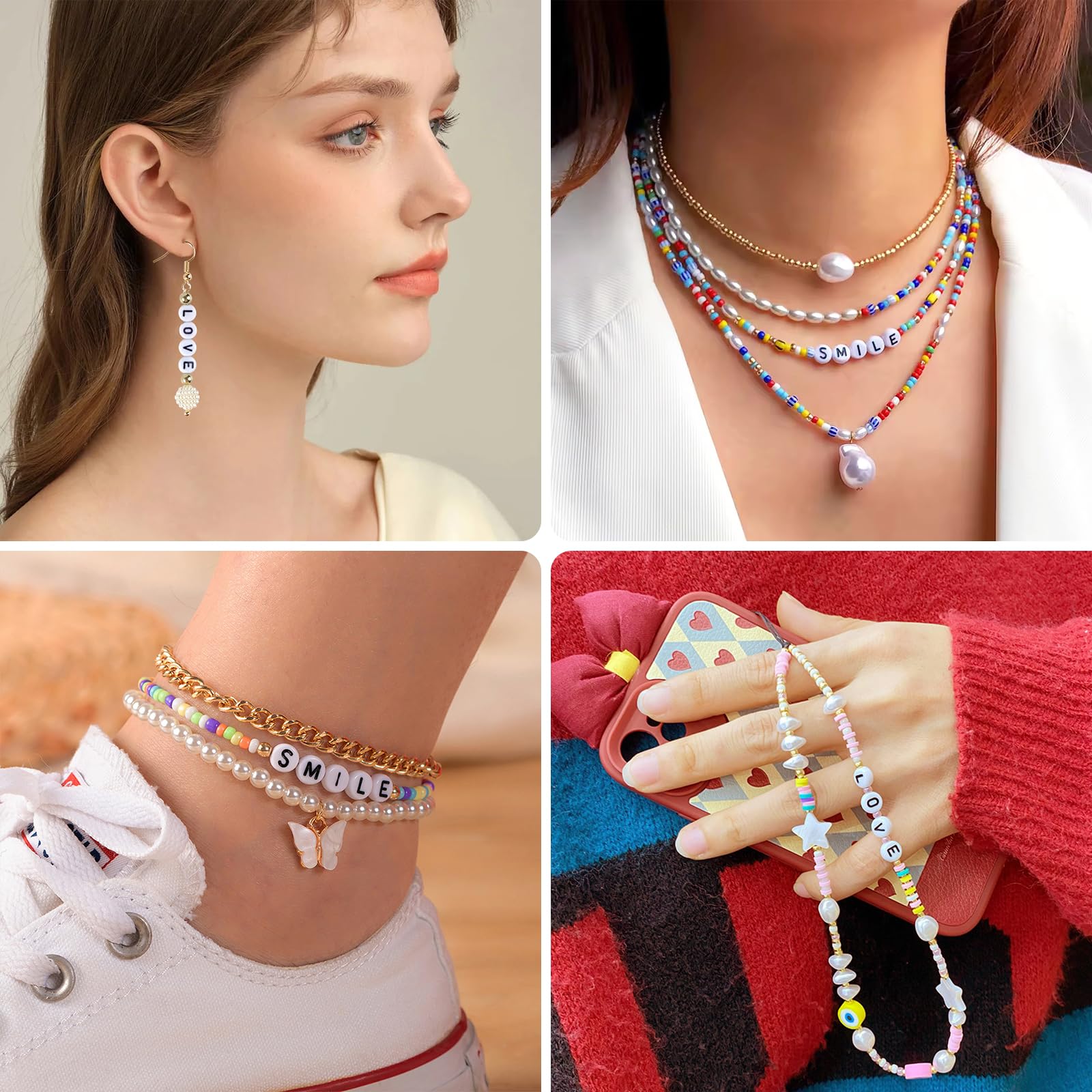 Perline da Infilare 2000 Cuore Alfabeto Nero Braccialetti Fai da Te Set