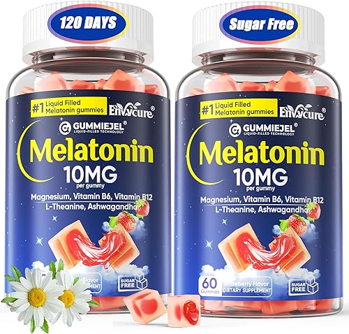 Miniatura 9 de Gomitas de melatonina sin azúcar, 10 mg 20 mg con glicinato de magnesio para adultos, L-teanina, ashwagandha, B6, metilo b12, bálsamo de limón y