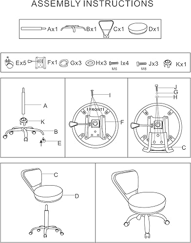 Miniatura 6 de Dayton Asiento con ruedas para garaje (negro mate) neumático, taburete corto con altura ajustable de 13 a 15 pulgadas, perfecto para mecánico de