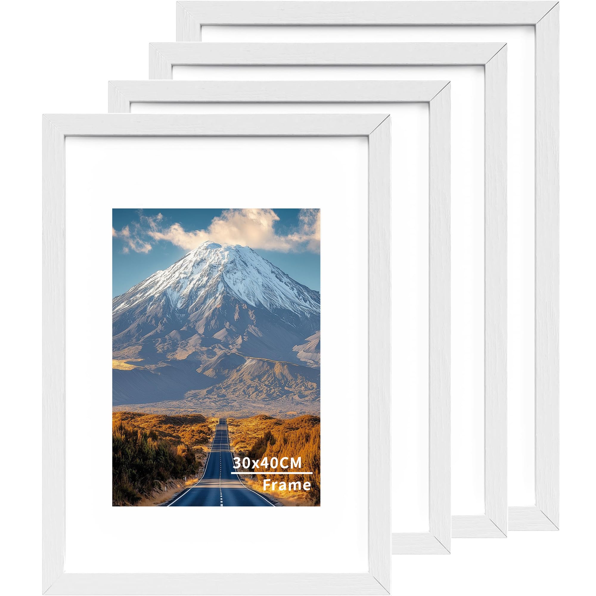 30x40 Picture Frame,30x40CM Wooden White Frame,Wall-Mounted Poster Frame, Photo Frames with Acrylic Glass (Not Glass), Portrait or Landscape Frames for Home, Office, Gallery,4 Pack