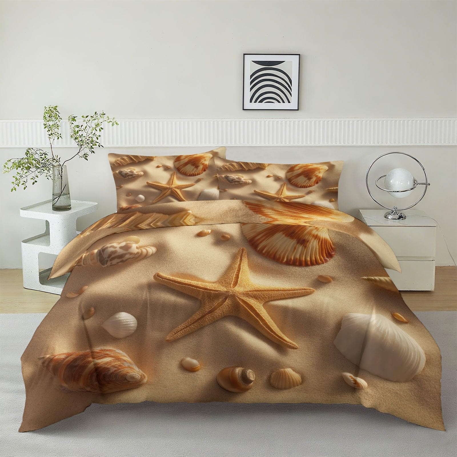 Housse de Couette 200x200 Lumineuse pour Chambre Sombre - Parure Lit Mer Jaune