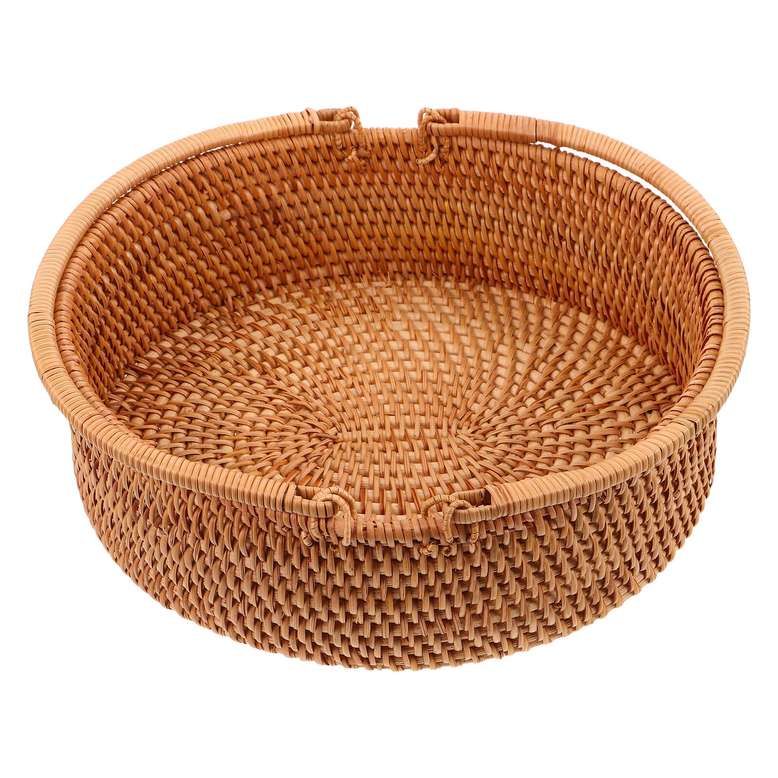 TEHAUX Cesta de Mimbre con Asa de Ratán Natural Cesta Tejida Resistente y Ligera para Picnic Almacenamiento Ventilado de Frutas y Verduras Organizador Portátil para Reuniones y Hogar