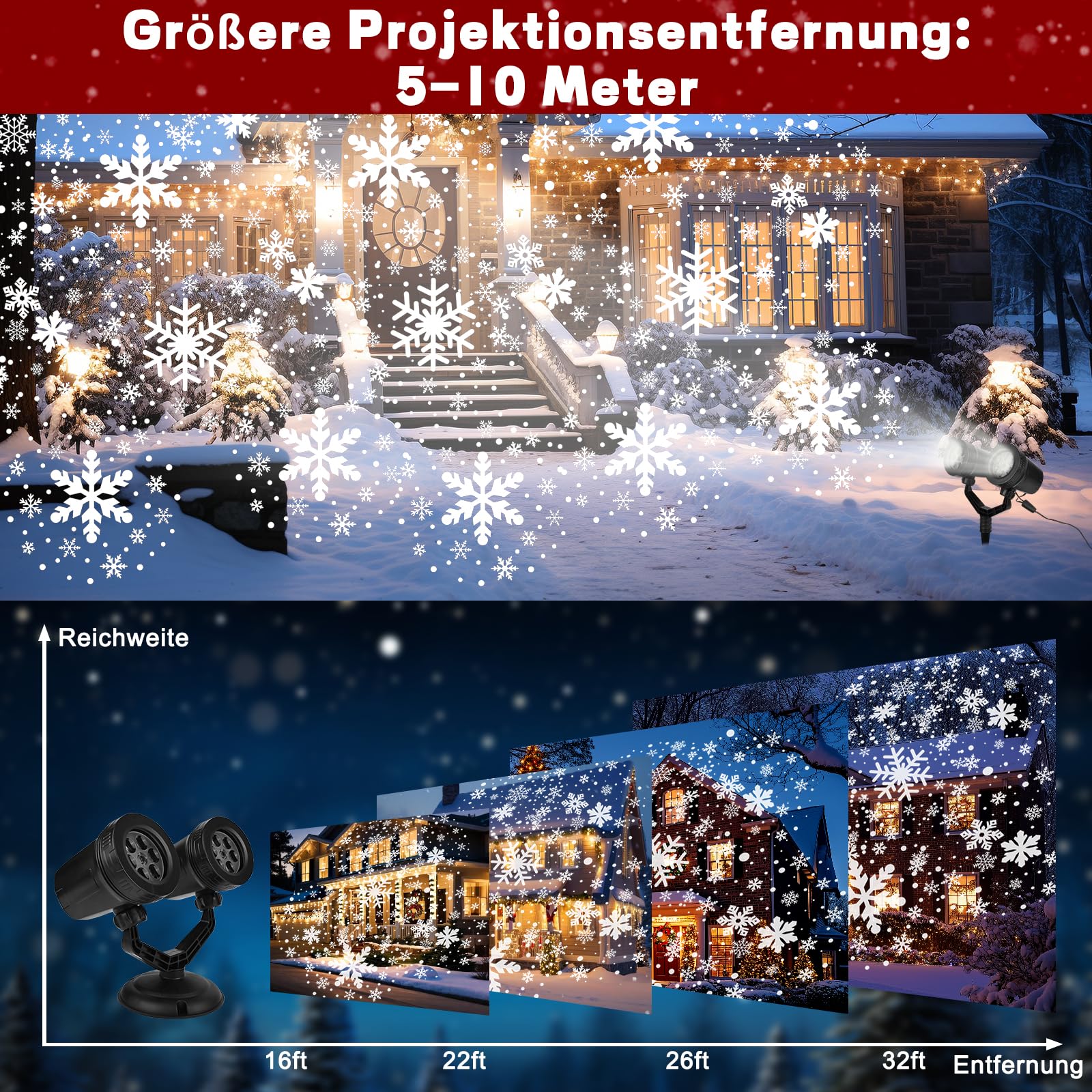 Projektor Weihnachten Aussen, GuKKK 2-in-1 LED Projektionslampe mit 10 Schaltbare Muster 10 Welleneffekt, Wasserdichte Christmas Lights mit Fernbedienung für Weihnachtsbeleuchtung Außen Innen (C)