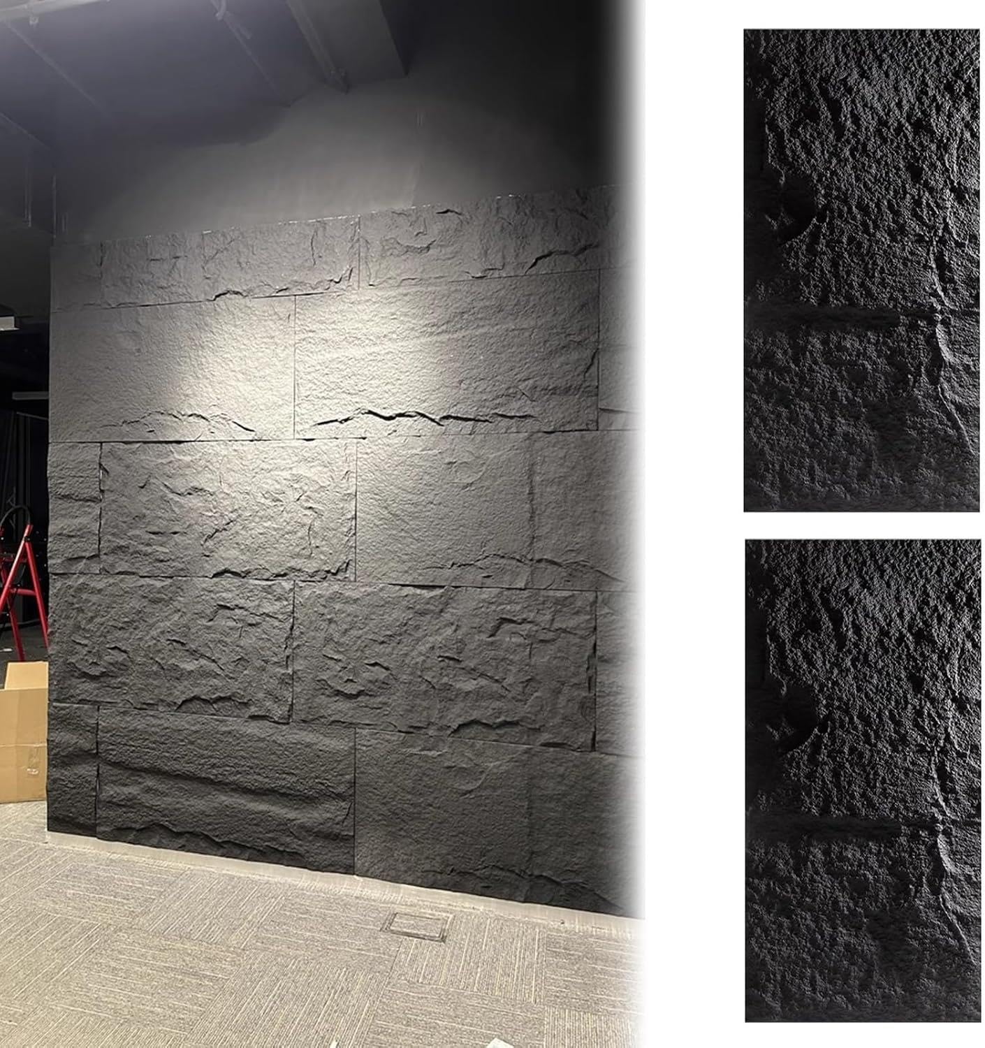 Paneles de pared de PU de efecto ladrillo negro 3D - 120x60cm