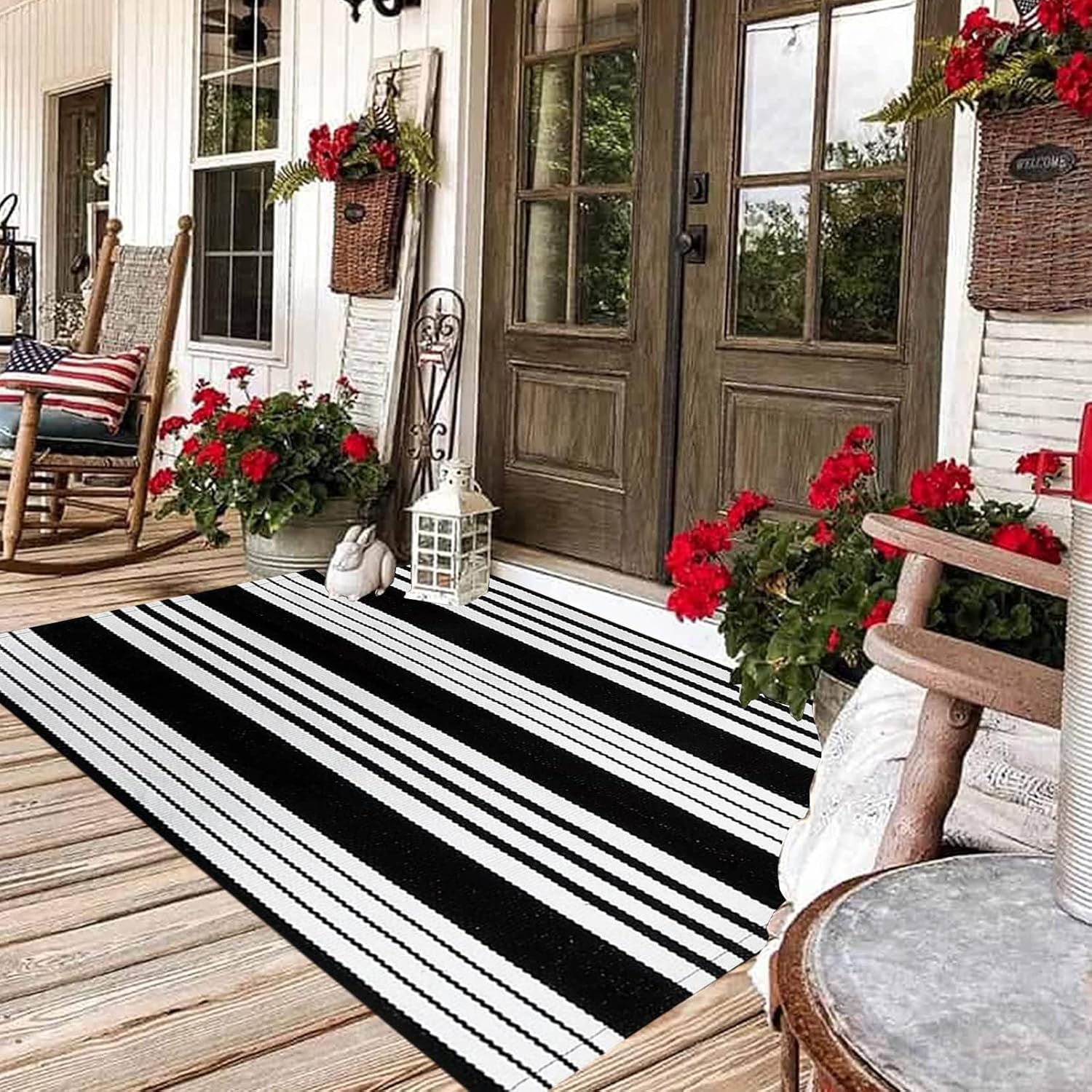 Black and White Outdoor Rug 3'x 5' HandWoven Cotton