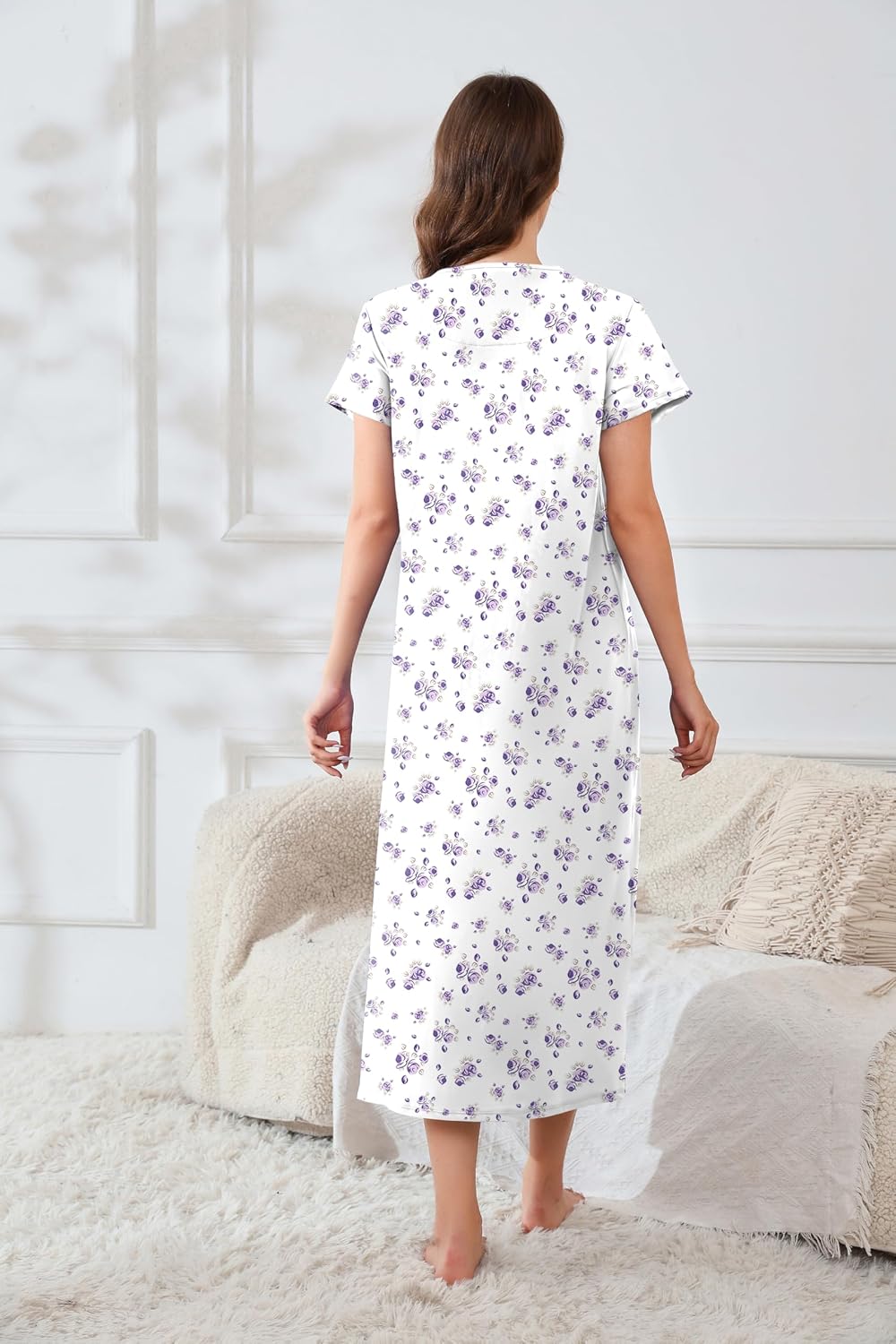 IZZY + TOBY Women Cotton Long Nightgowns Sleeveless Nightshirts U Neck Full Length Sleep Shirts