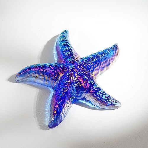 Miniatura 5 de Figuras de estrellas de mar de vidrio soplado a mano, adorno de animales marinos azules para decoración del hogar, pequeños animales marinos de