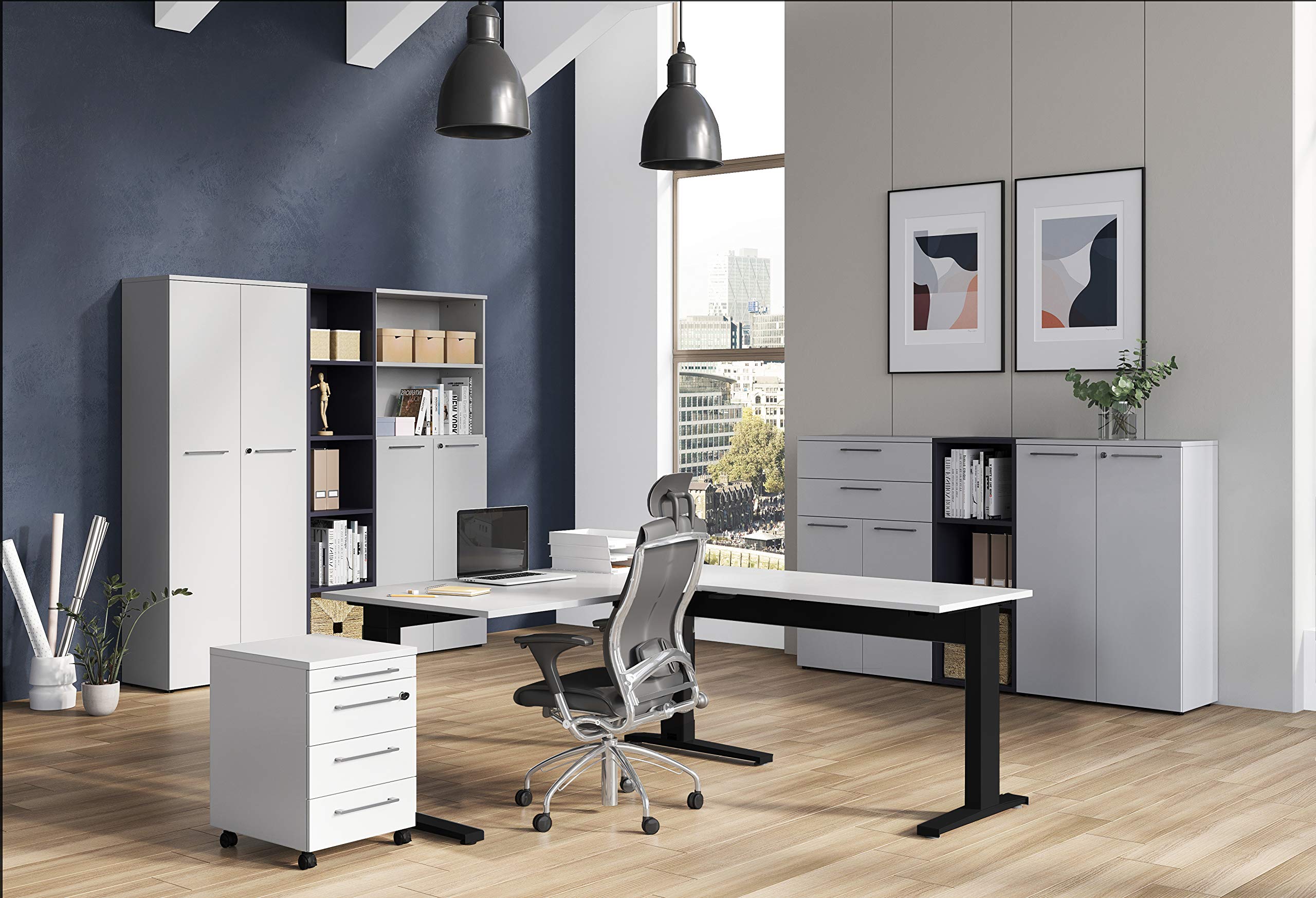 Aktenschrank Arlington, ideal für Home Office, in Lichtgrau, mit Schubladen, 80 x 120 x 40 cm (BxHxT)
