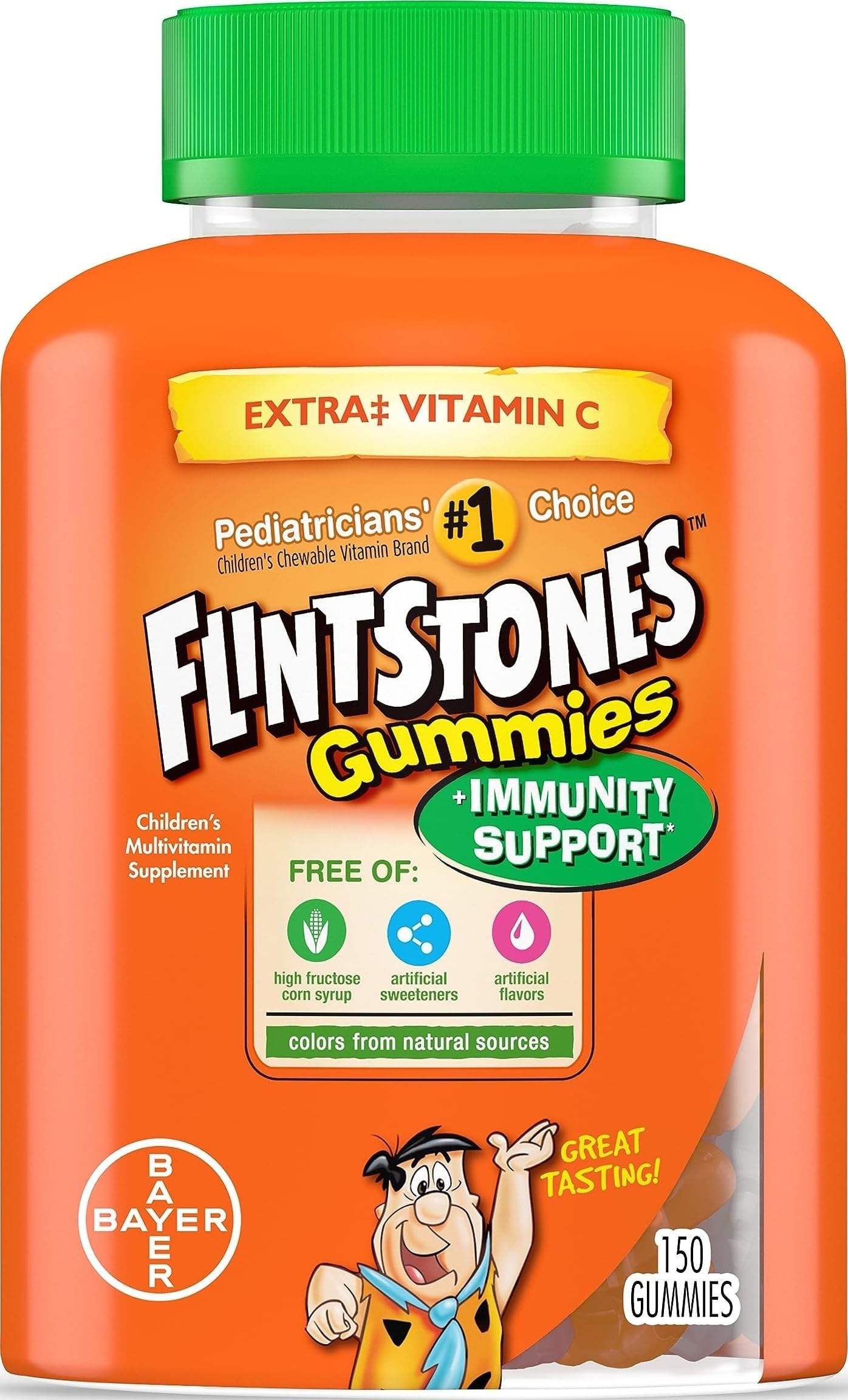 Flintstones Gummies Kids Vitamins with Immunity Support*, Kids and Toddler Multivitamin with Vitamin C, Vitamin D, B12, Zinc & more, Orange 150ct