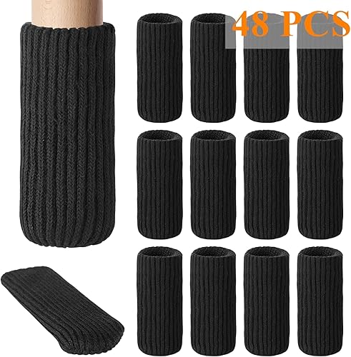Miniatura 7 de 48 calcetines para patas de muebles, protectores de piso de punto de alta elasticidad, juego de fundas gruesas negras para patas de silla, se mueven
