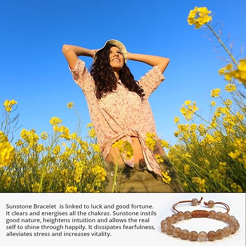 Vista 279 de Adjustable Crystal Bracelet – Gemstone Bead Bracelet with Adjustable Macrame String – Chic Gemstone Bracelet for Men and Women – 8mm Round Healing