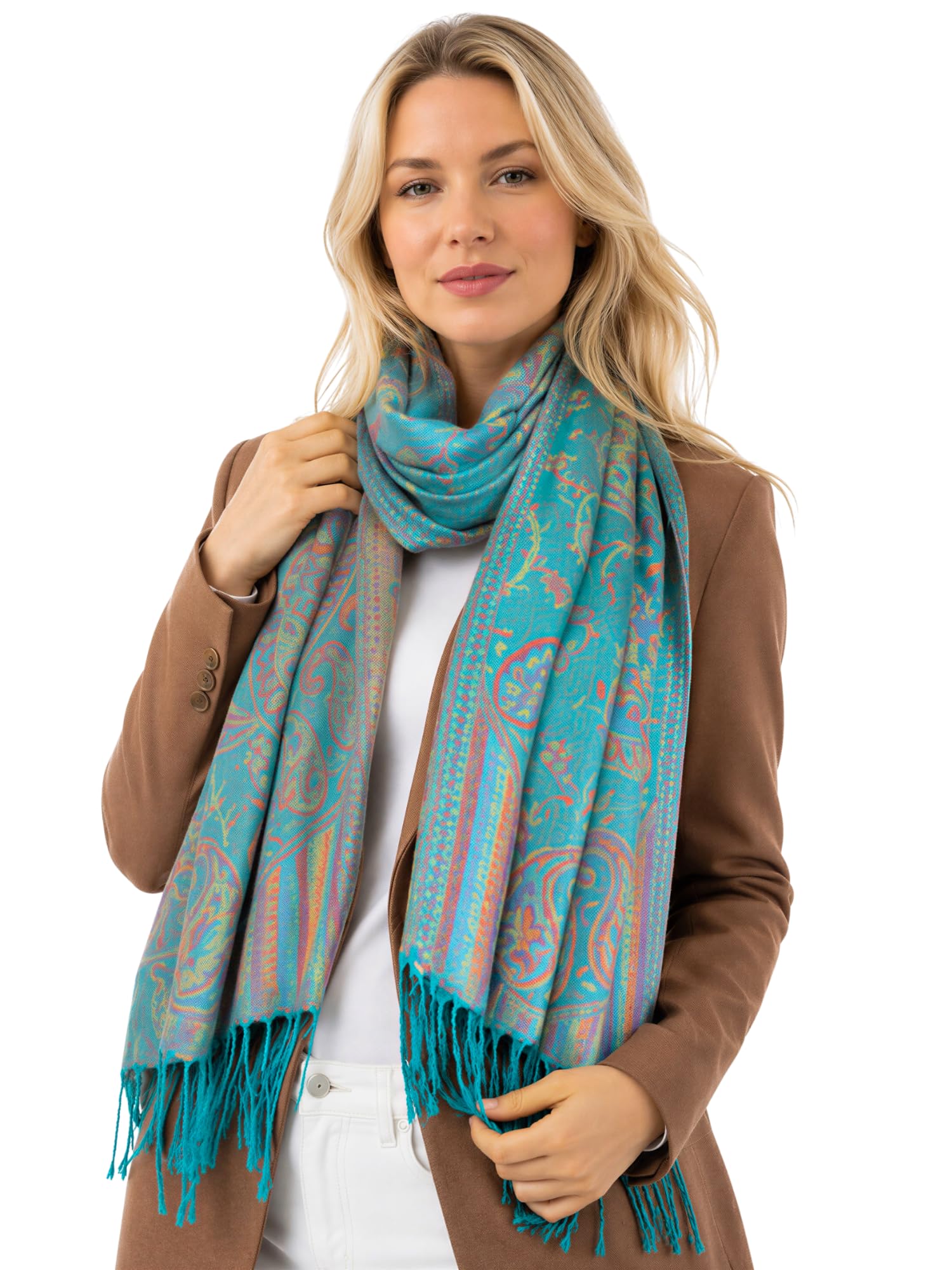 Women Pashmina Scarf Shawl Wrap - Large Long Paisley Floral Rainbow Ladies Scarves, Wearable Blanket Scarf, Womens Winter Scarfs, Indian Shawl Wedding Evening Stole, Head Scarf (Teal)