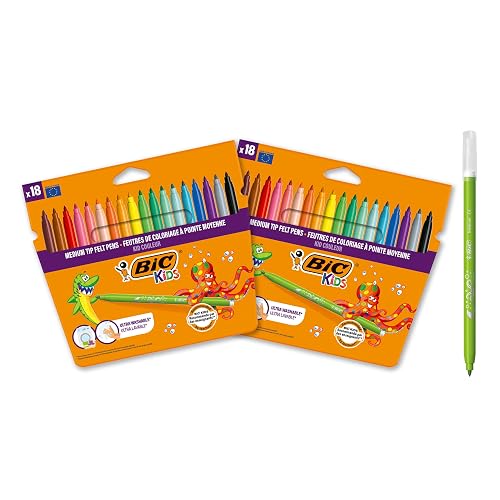 BIC Kids Kid Couleur, rotuladores de colores para Niños, colores llamativos, óptimo para material escolar