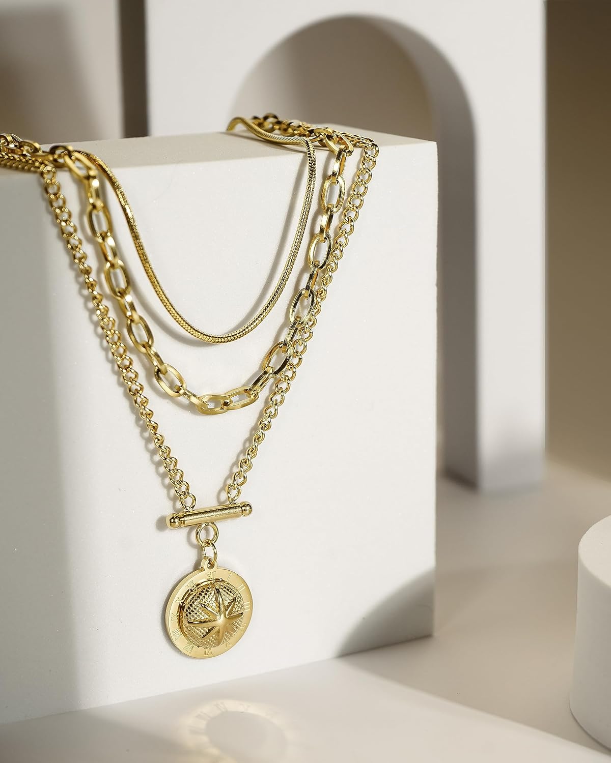 Layering Necklaces for Women, Gold Pendant Necklace for Women, Gold Necklaces for Women Trendy, Dainty Necklace for Women, 18k Gold Necklace, Gold Layered Necklaces for Women, Gold Jewelry Sets for Women, Costume Jewelry for Women, Gold Medallion Necklace for Women by SNGIA, Gold Coin Necklace for Women, Gold Compass Necklace, Beach Necklace for Women, Charm Necklace, Goddess Accessories - Image 4