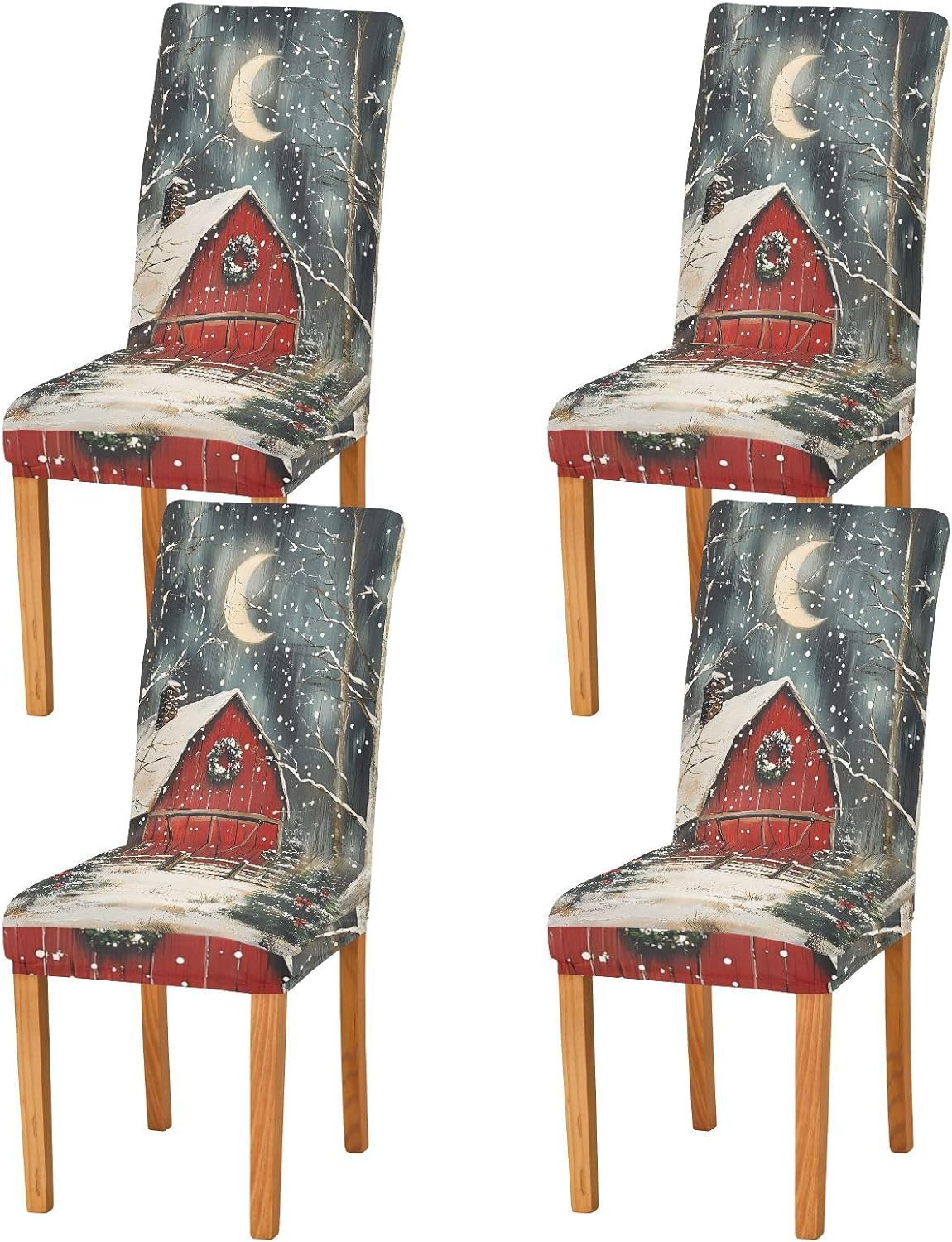 ALAZA Chair Covers for Dining Room, Christmas Wooden House Stretch Chair Cover Sets Chair Protector Removable Washable for Ktichen Restaurant Hotel