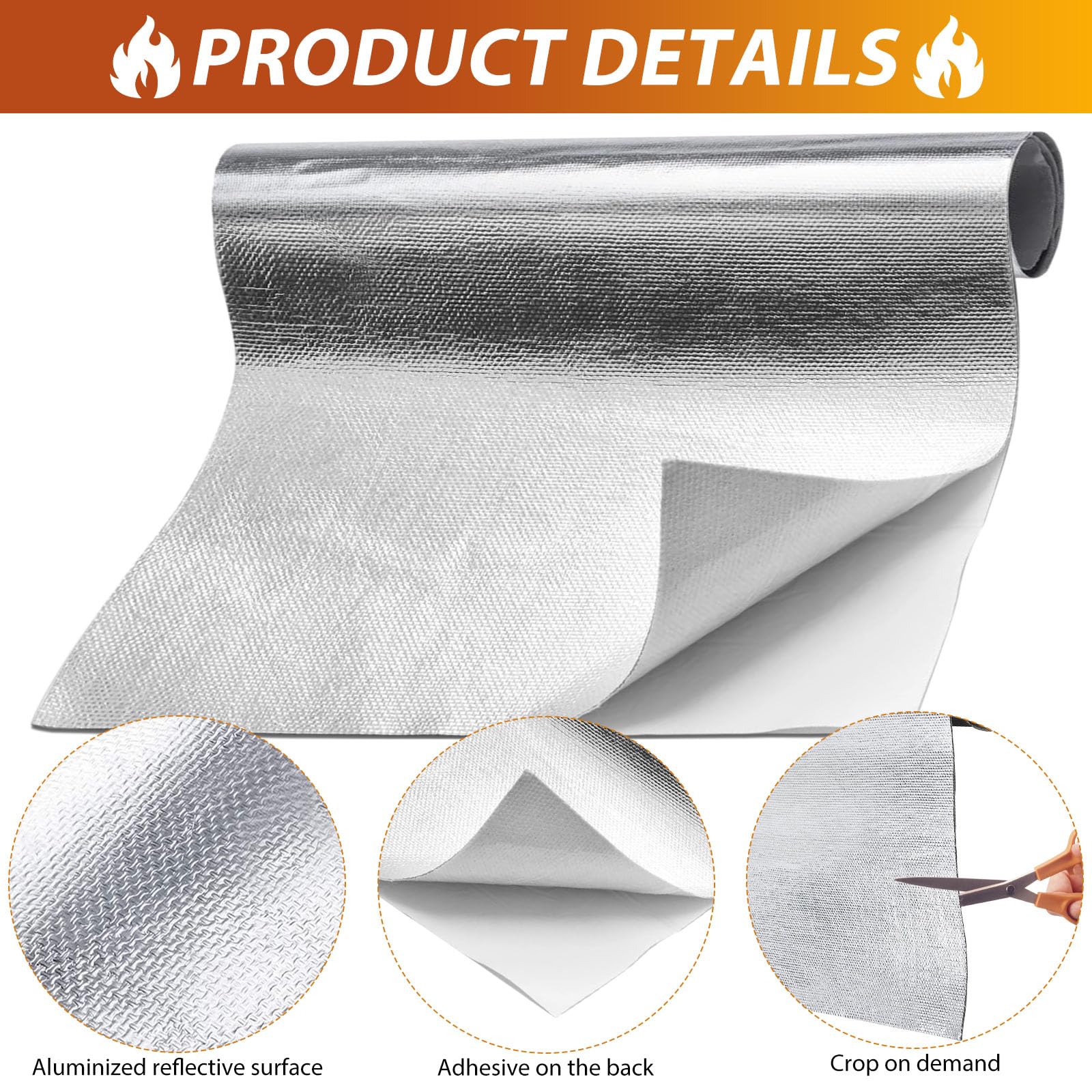 Protector Térmico Aluminizado con Adhesivo Barrera Termica Lámina de Fibra de Vidrio Aluminizada Aislamiento Térmico Aluminio Material Reflectante para Manguera Coche Moto (800℃-2 Pieces-0.5m*1m*1mm)