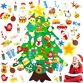 Srkmxzr Felt Christmas Tree for Toddlers, Felt Christmas Tree with Lights 28x40.9 Inch, 38Pcs