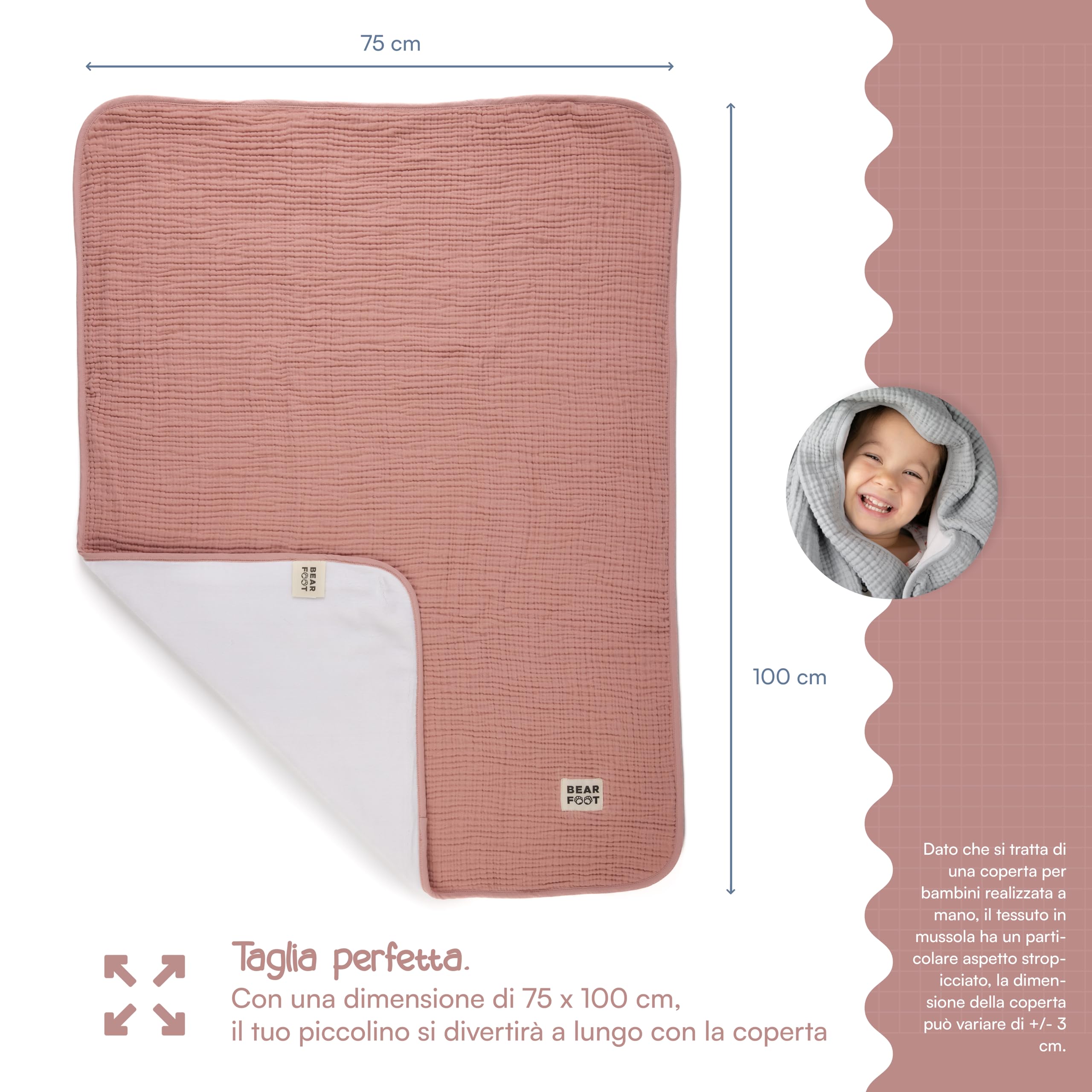 BEARFOOT Coperta per neonati - coperta in mussola (cotone, pile) morbida e soffice, regalo per neonati e bambini, ragazzo e ragazza per la nascita (Rosa)
