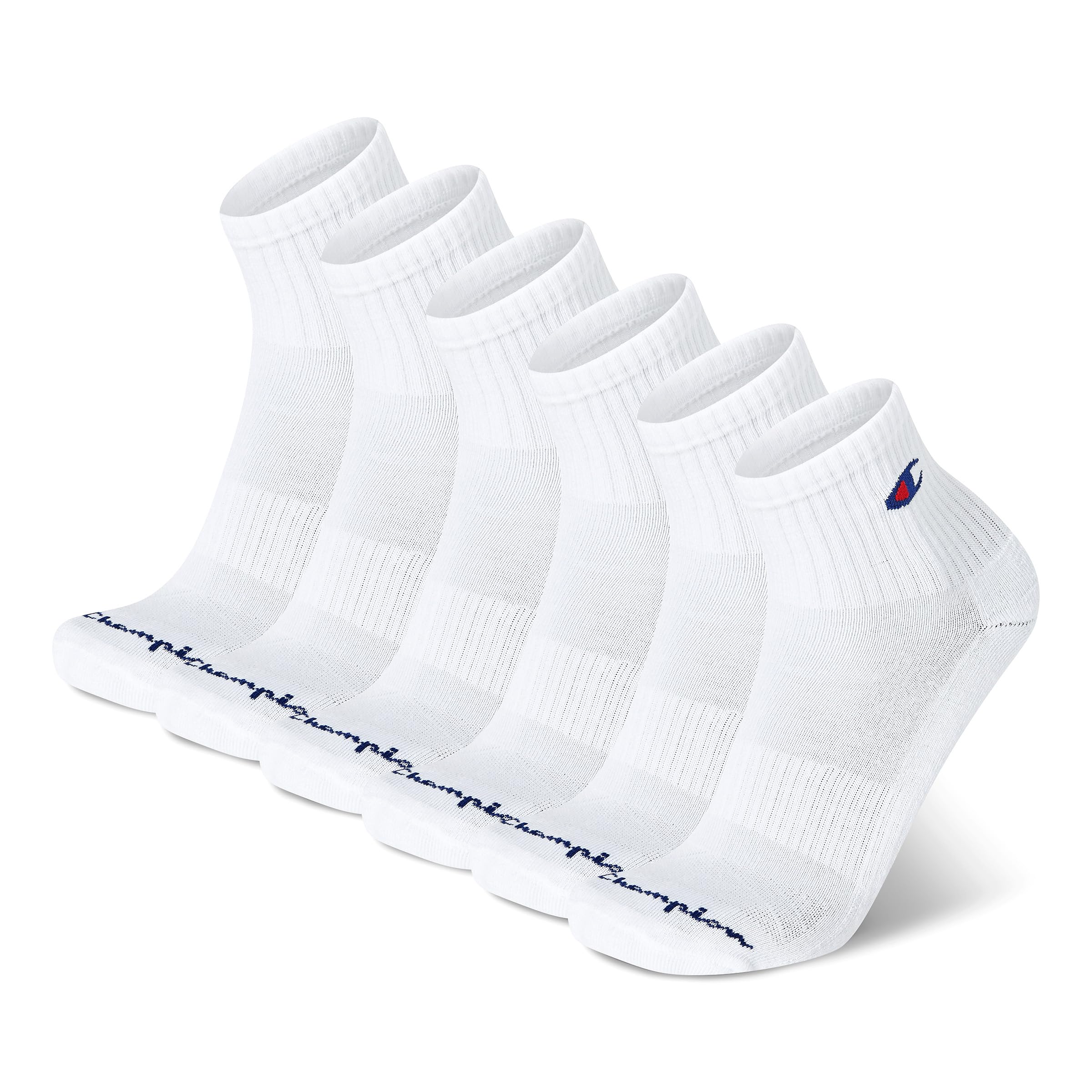 Champion Men's Ankle Socks – 6-Pack Moisture-Wicking Athletic Socks with Cushioning & Arch Support (Size 6-12), High Quarter White, 4.5-12 UK