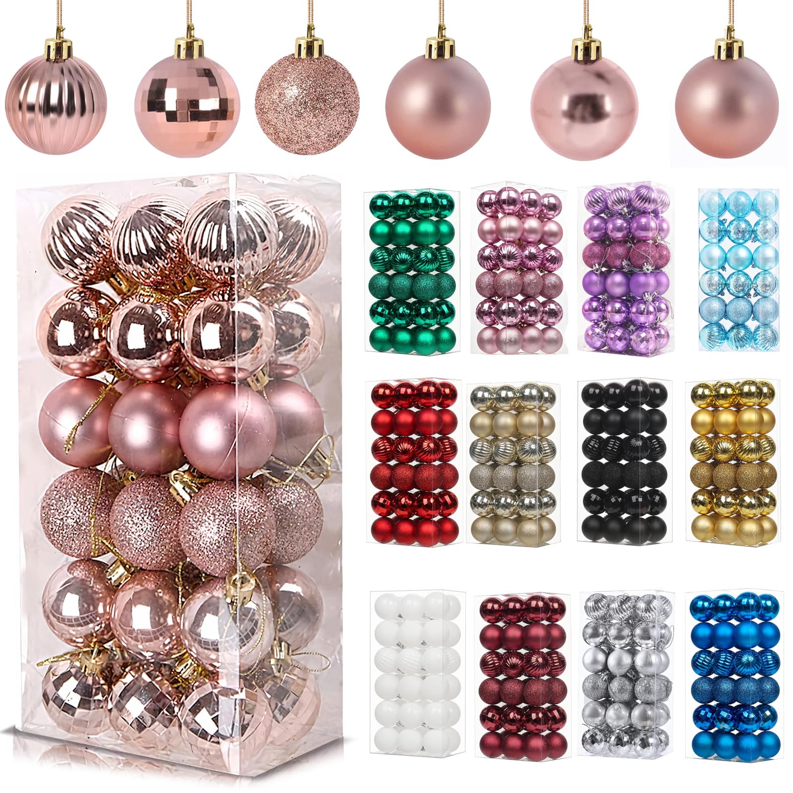 36Pcs Rose Gold Baubles for Christmas Tree Decorations,40mm/1.57" Small Xmas Bauble Hanging Ball,Christma Balls Ornaments with Strings,Shatterproof Christmas Baubles for Xmas Tree Holiday Party Decor — image 1