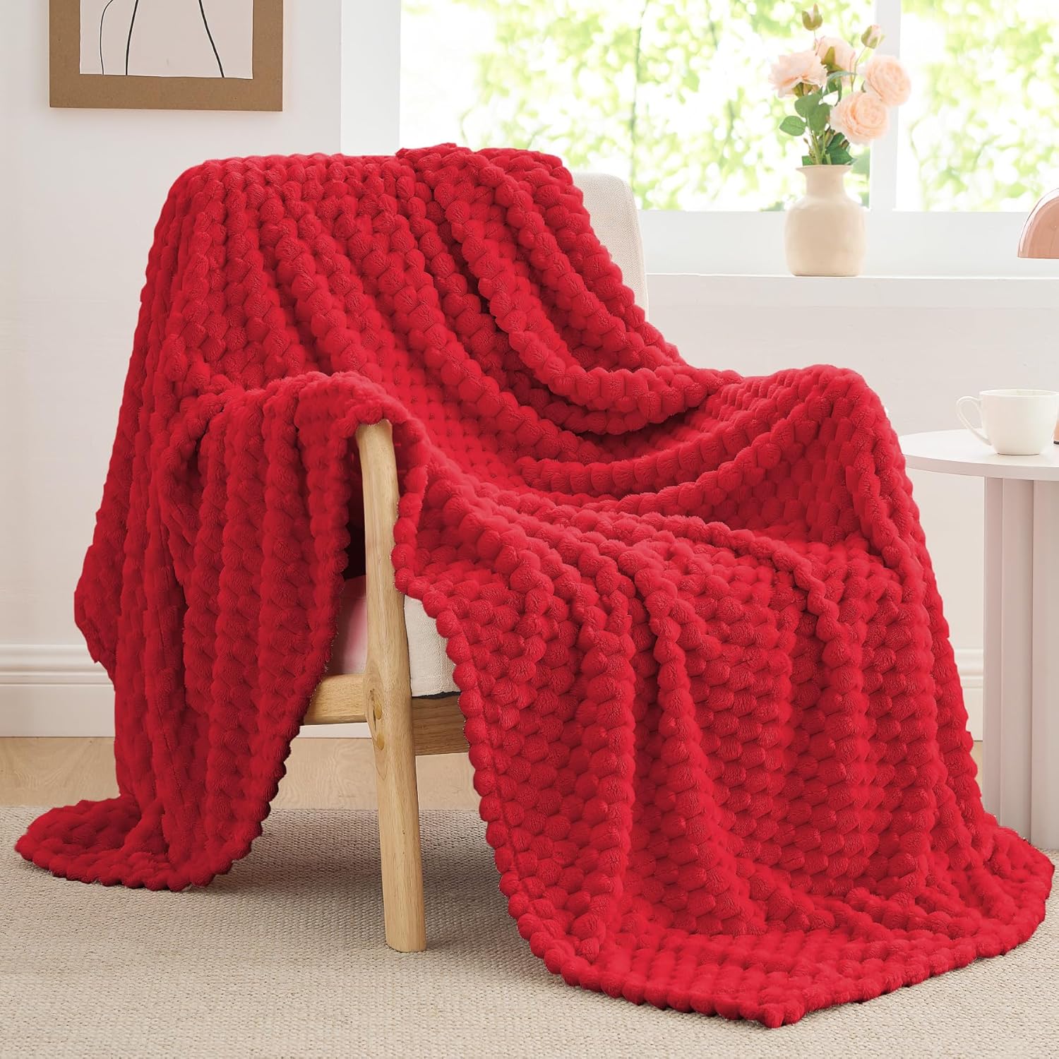 BEDELITE Fleece Twin Blanket for Couch & Bed - 3D Jacquard Decorative Red Throw, Super Soft and Cozy Warm Fuzzy Blanket All Seasons Suitable, 60x80Inches - Image 9