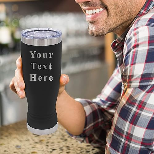 Miniatura 4 de Vaso Pilsner de cerveza aislado personalizado de 20 onzas con cualquier texto (negro)