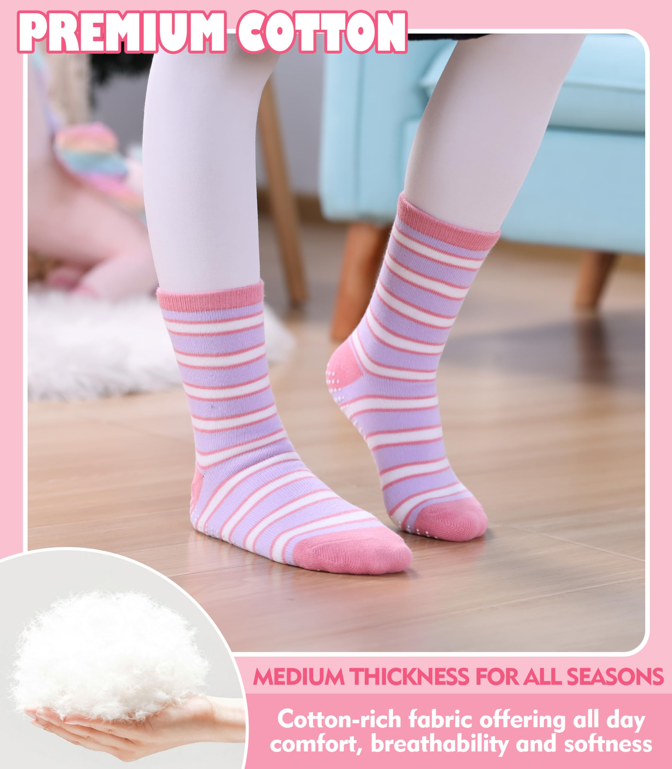 Calcetines antideslizantes para niñas pequeñas, calcetines de algodón con pinzas, 12 pares