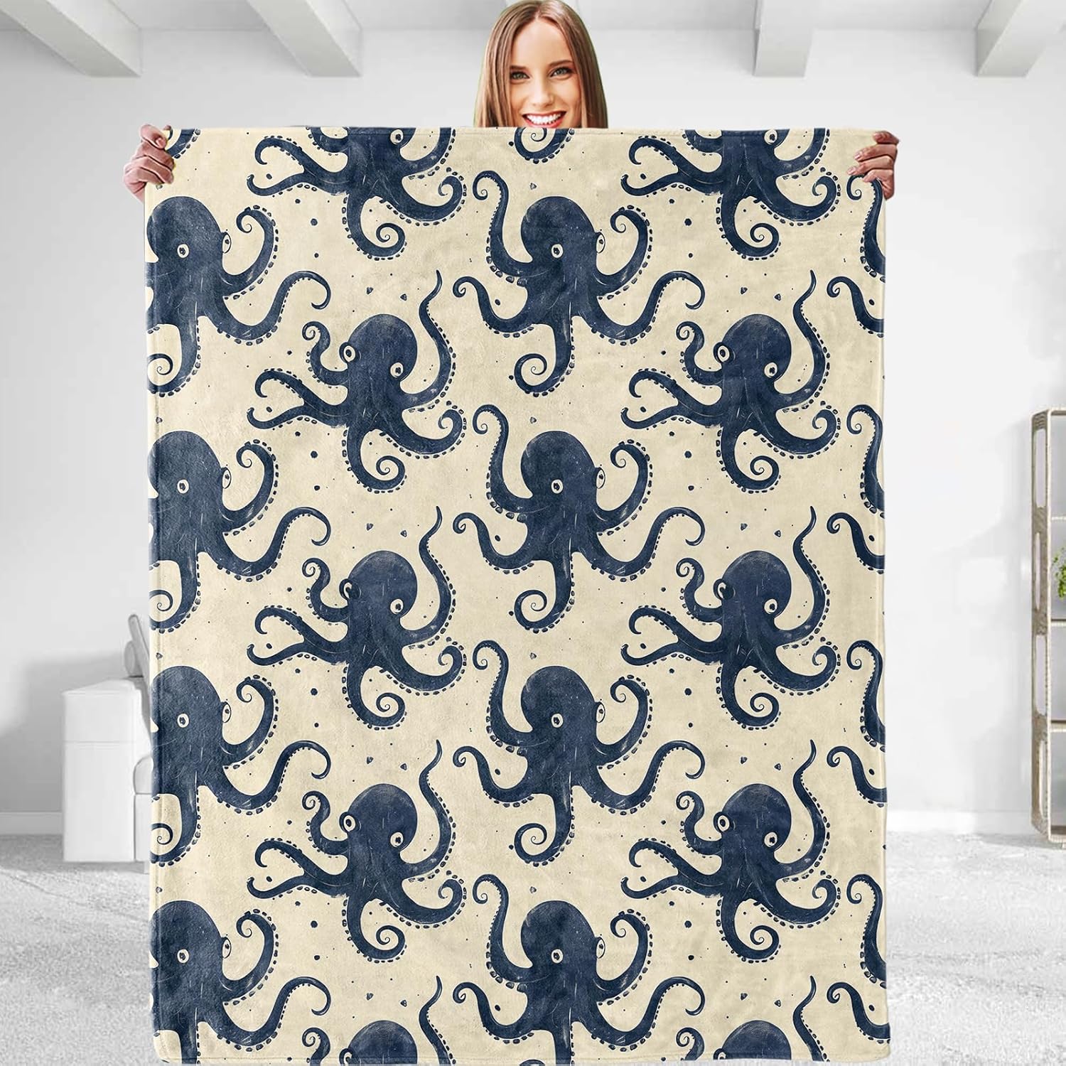 Octopus Throw Blanket - Plush, Soft, Comfy, Lightweight, Warm, Fuzzy, Flannel Blanket for Couch, Sofa, Travel, Bed, Office, Outdoor for Women & Men 50in×60in