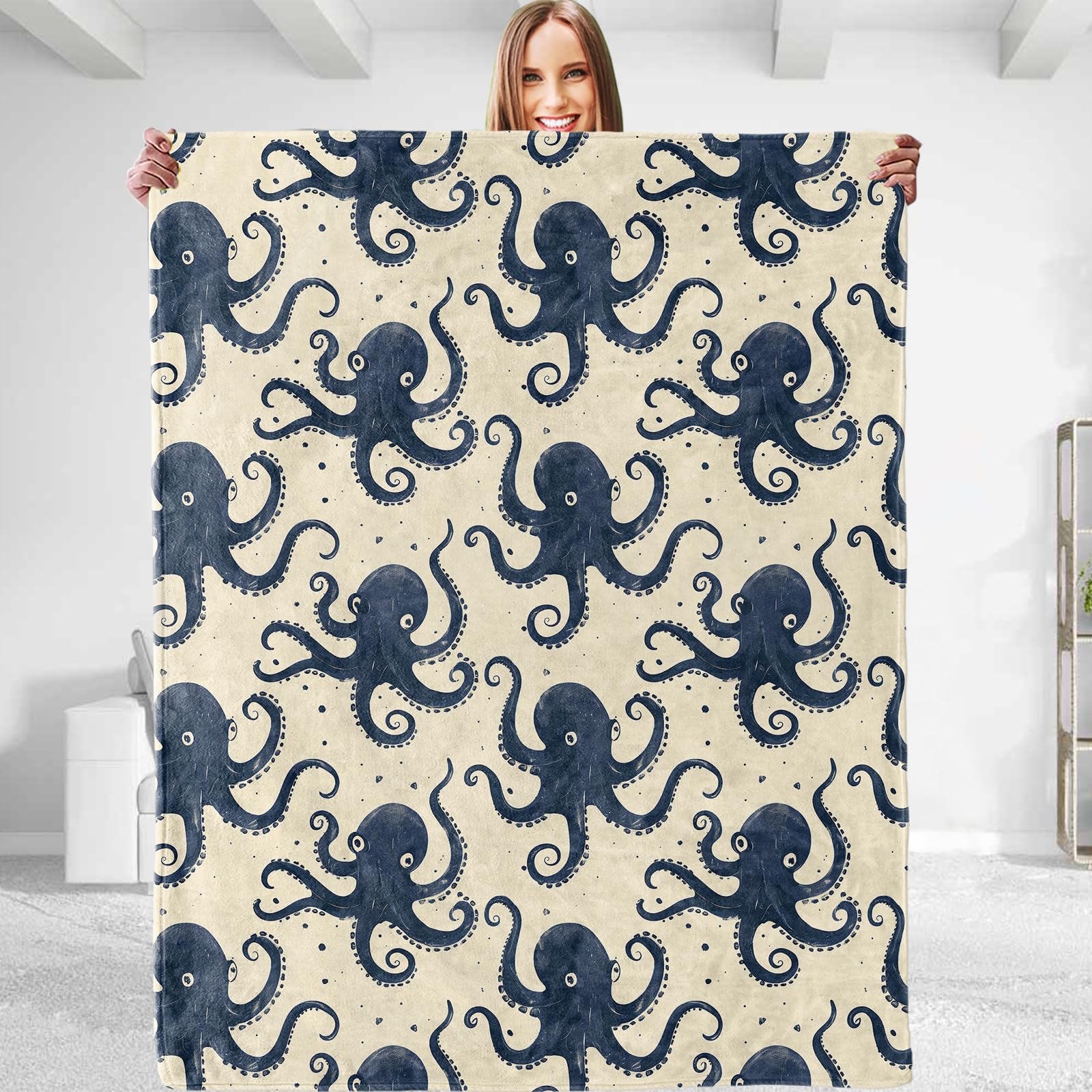 dhakalrlde Octopus Throw Blanket - Plush, Soft, Comfy, Lightweight, Warm, Fuzzy, Flannel Blanket for Couch, Sofa, Travel, Bed, Office, Outdoor for