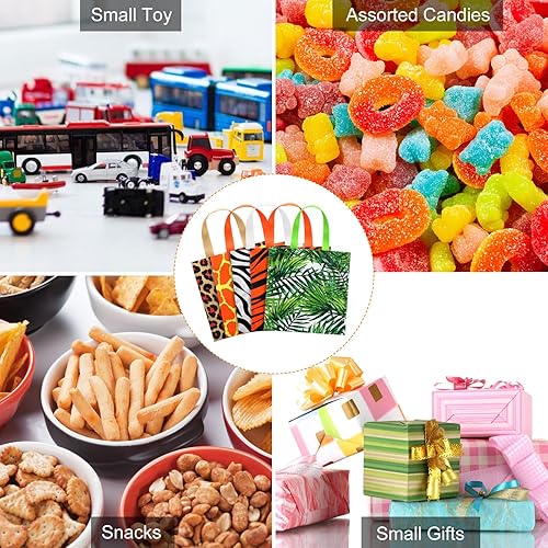 Miniatura 5 de Tallew 20 bolsas de fiesta con estampado de animales, bolsas de golosinas de vida silvestre, safari, selva, bolsa no tejida con diseño de hojas de