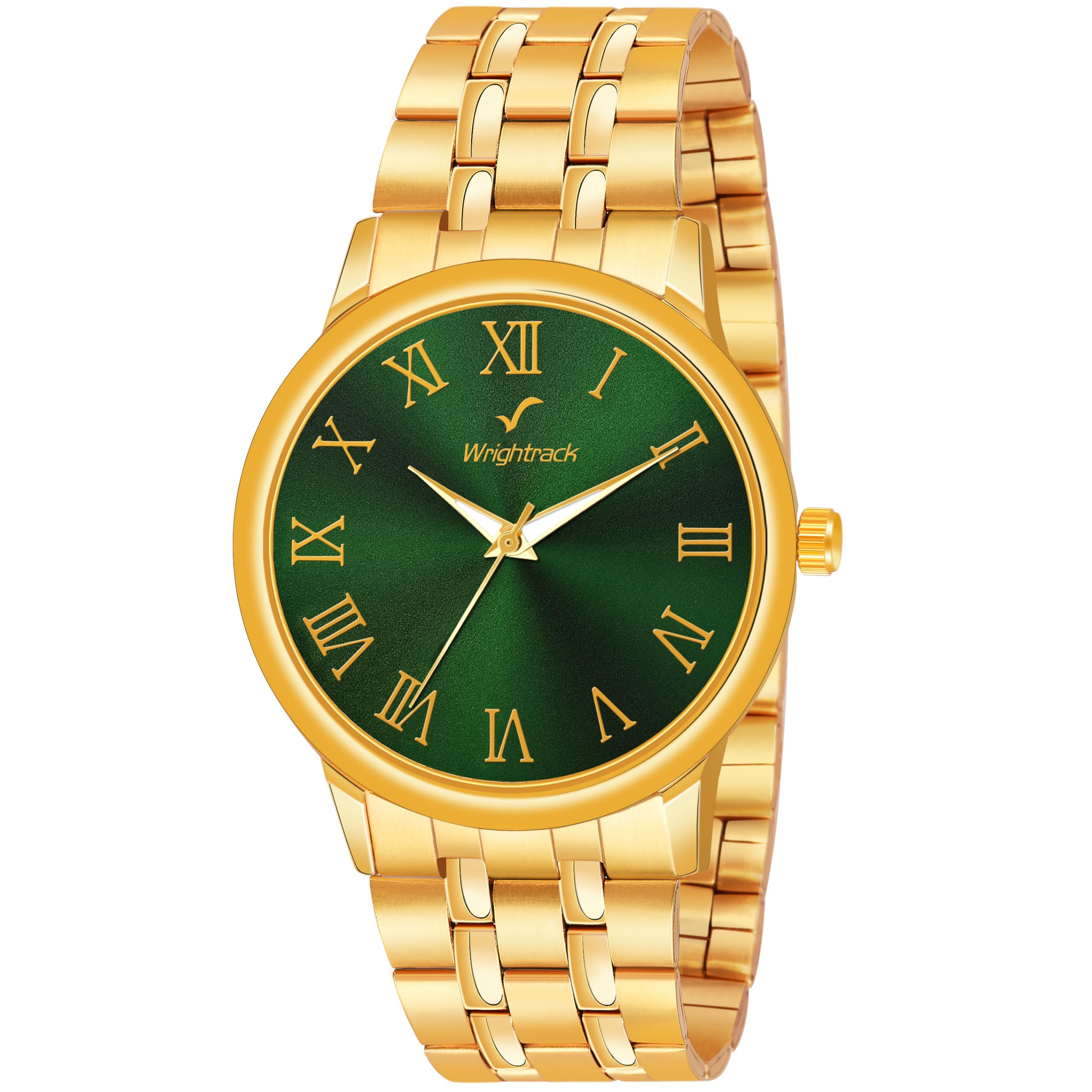 astrological gold full roman green dial golden stainless steel bracelet for luck and prosperity men's analog watch