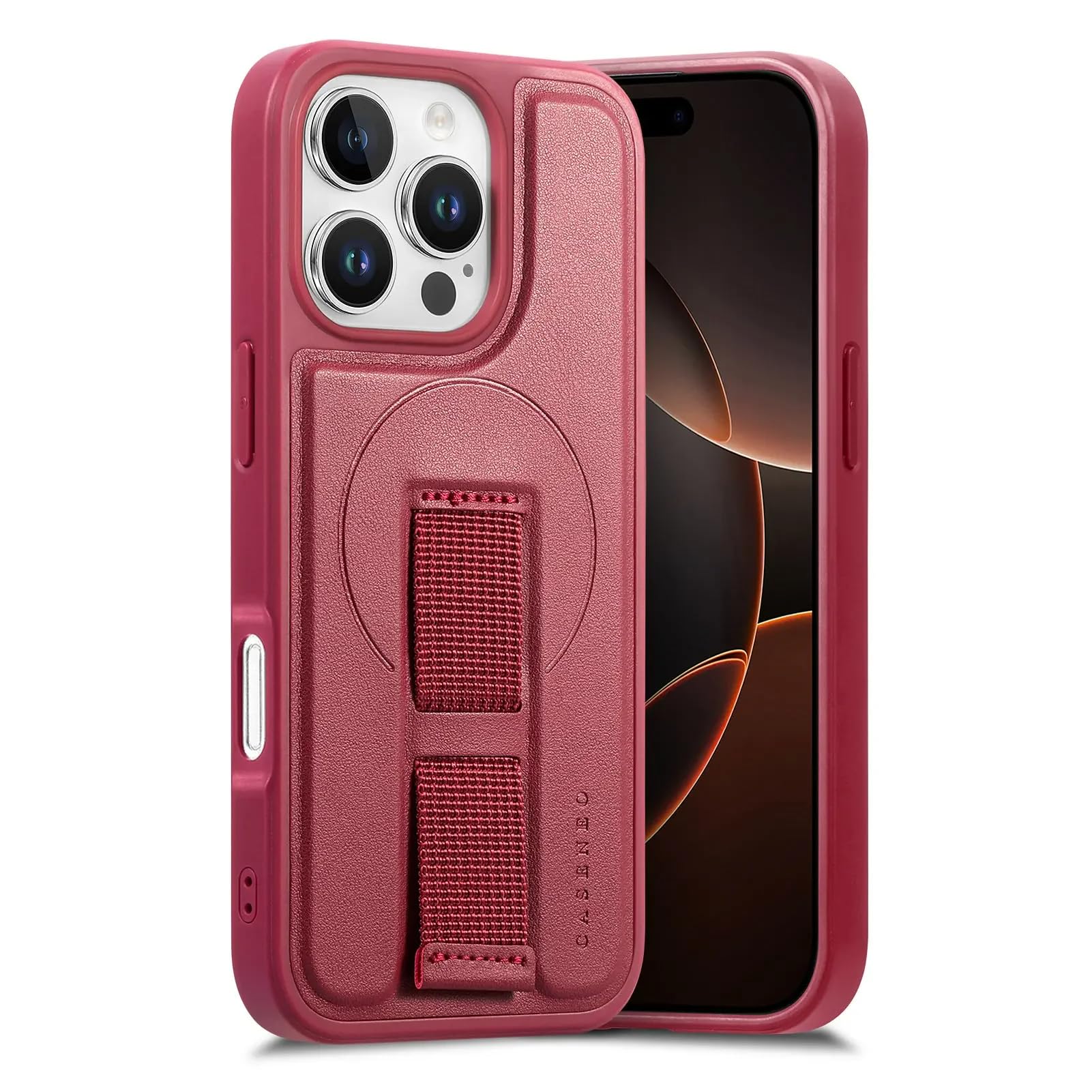 Coque iPhone 16 Pro cuir antichoc rouge évite les rayures aimanté - 8