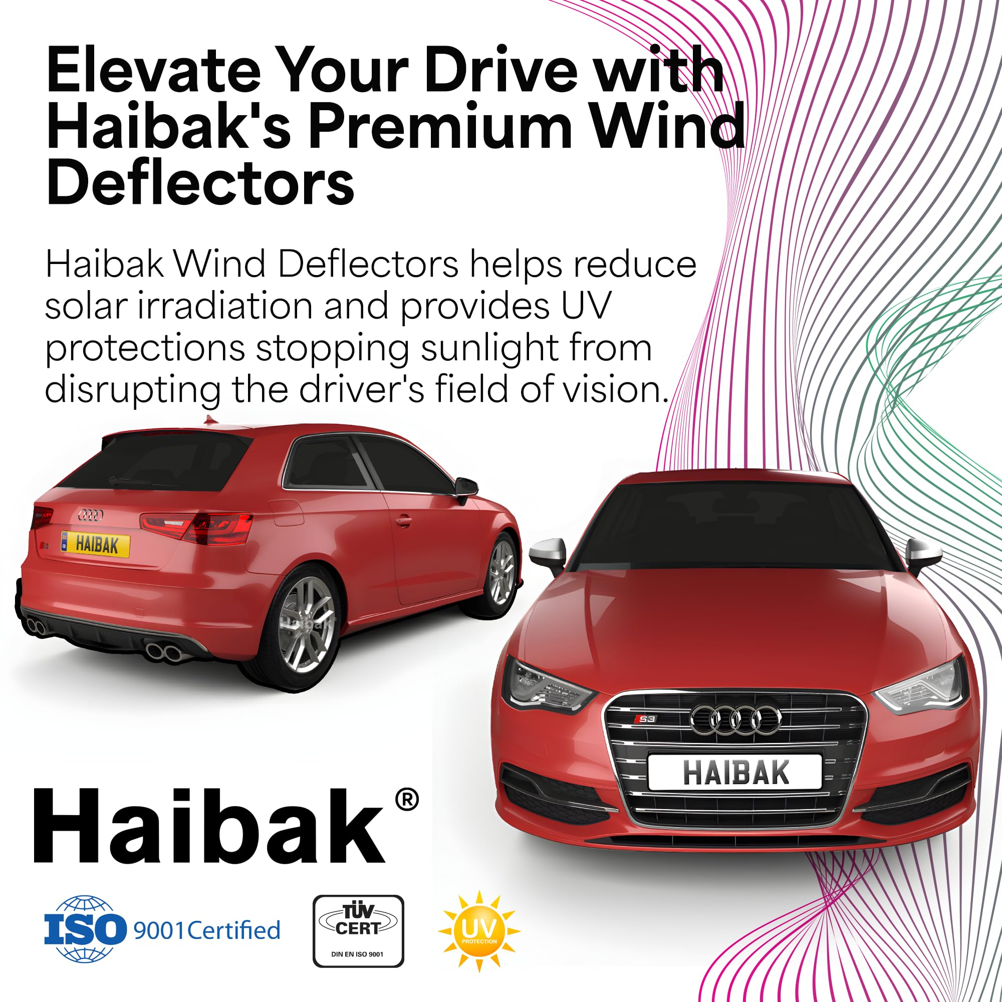 Haibak Wind Deflectors Set Compatible With Audi A3 053 Mk3 2013-2020 2 Doors 2pc in Channel Fitment